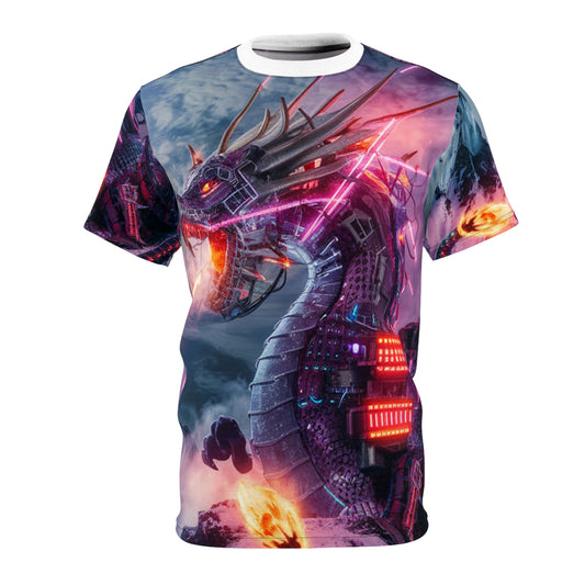 Unisex Cut & Sew Black Dragon Graphic T-Shirt All Over Prints Black stitching by ingLando