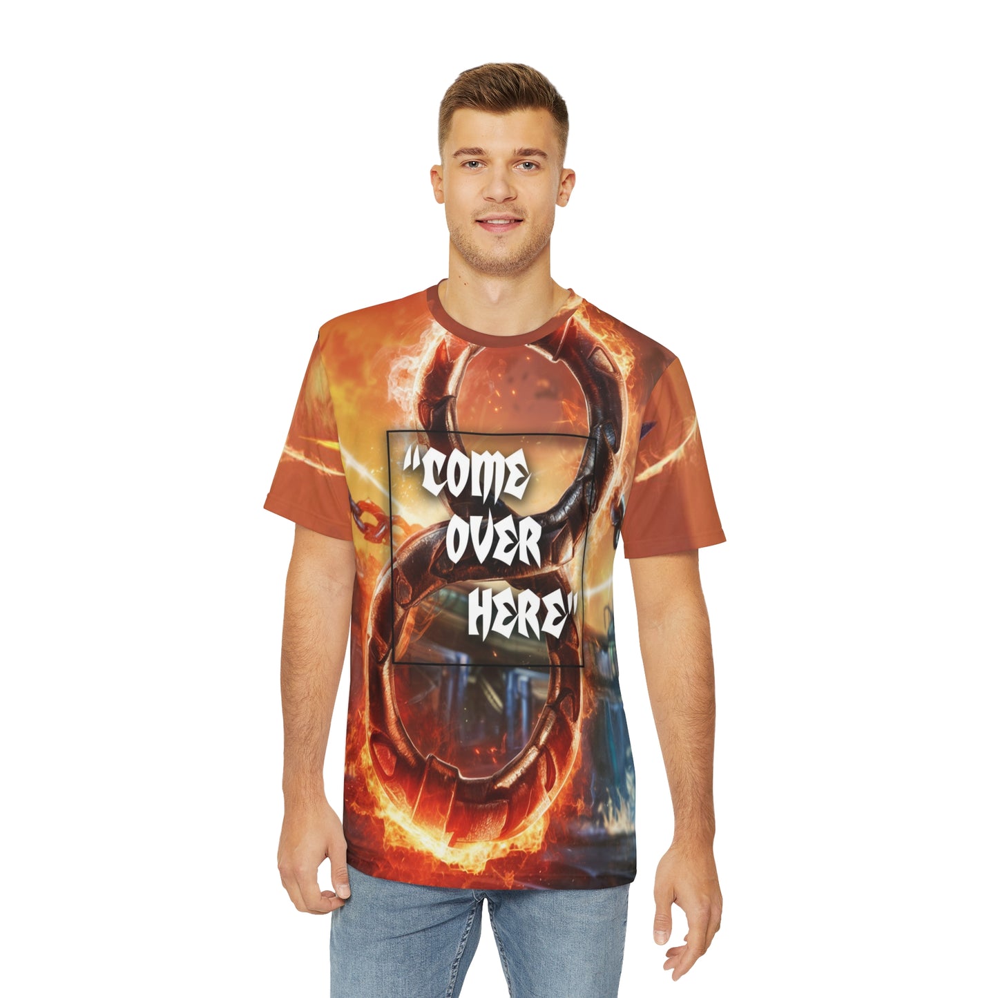 Men's Polyester Gaming All Over Print T-Shirt - Come Over Here Front Side Male