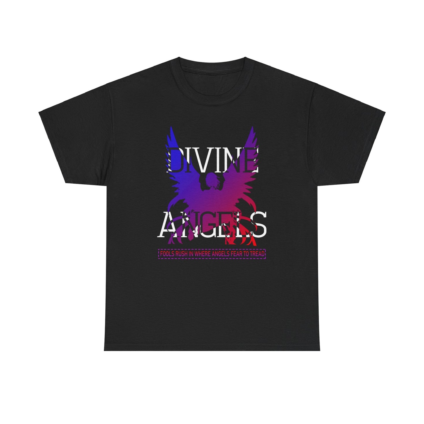 Unisex Angel Theme Heavy Cotton T-Shirt Front Side Black Main