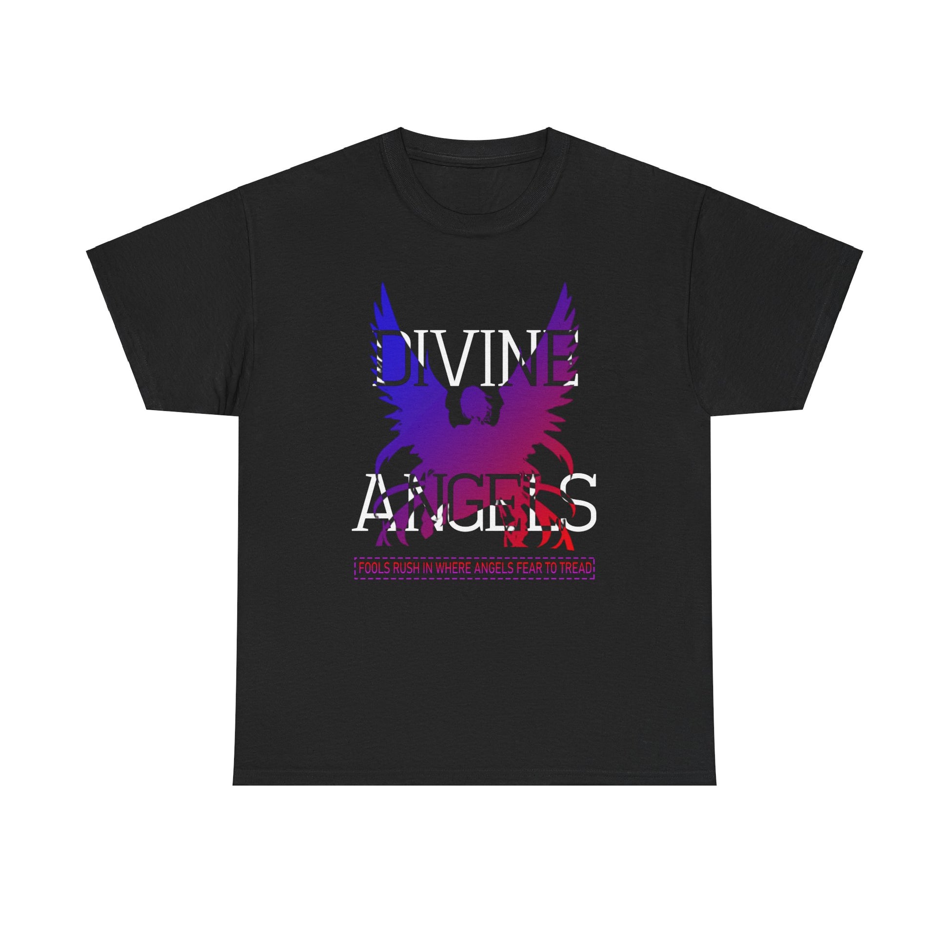 Unisex Angel Theme Heavy Cotton T-Shirt Front Side Black Main