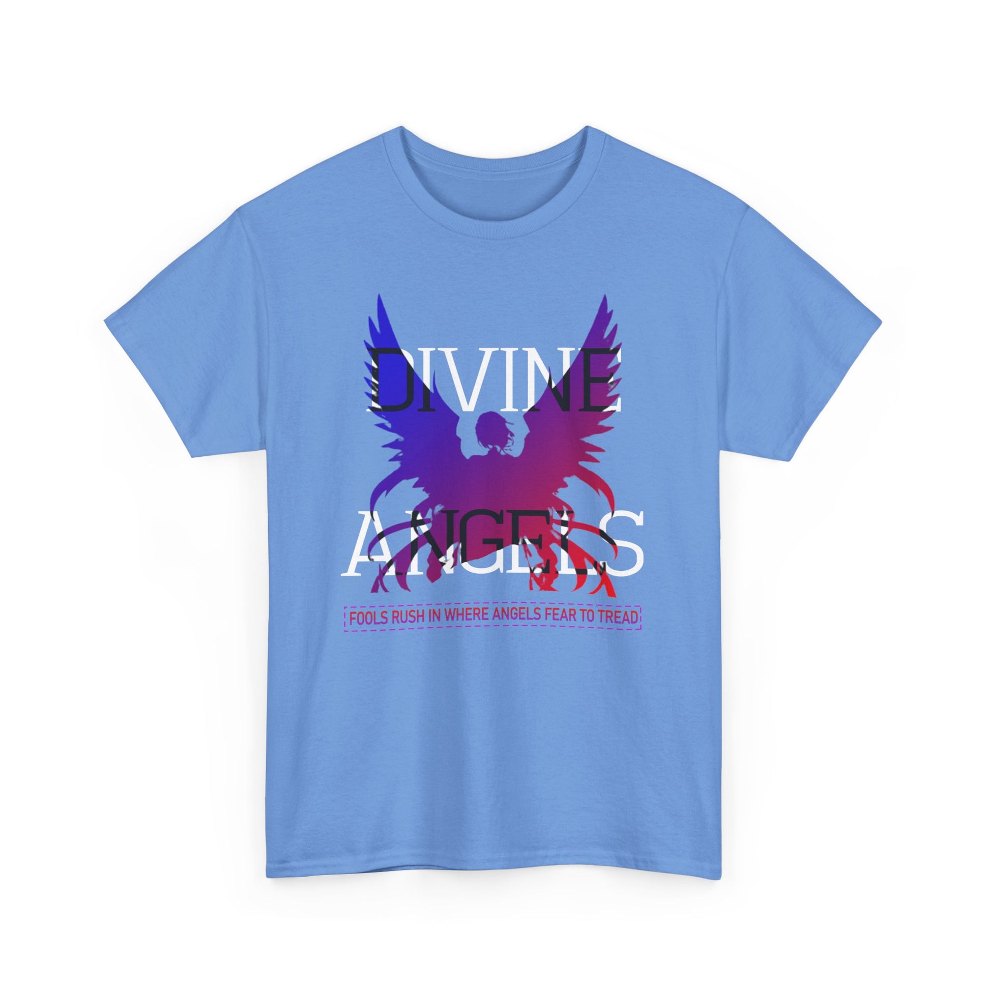 Unisex Angel Theme Heavy Cotton T-Shirt Front Side Carolina Blue