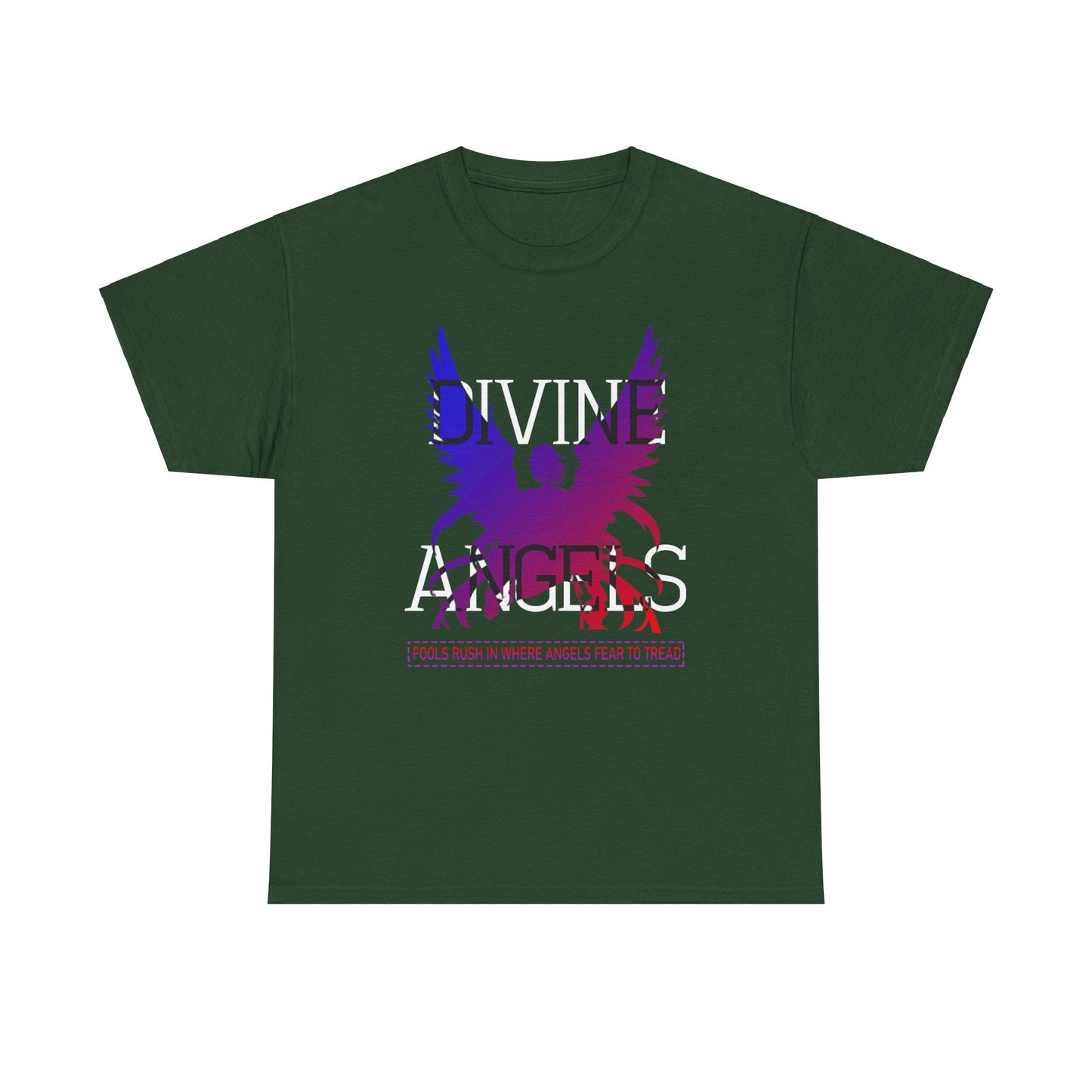 Unisex Angel Theme Heavy Cotton T-Shirt Front Side Forest Green Main