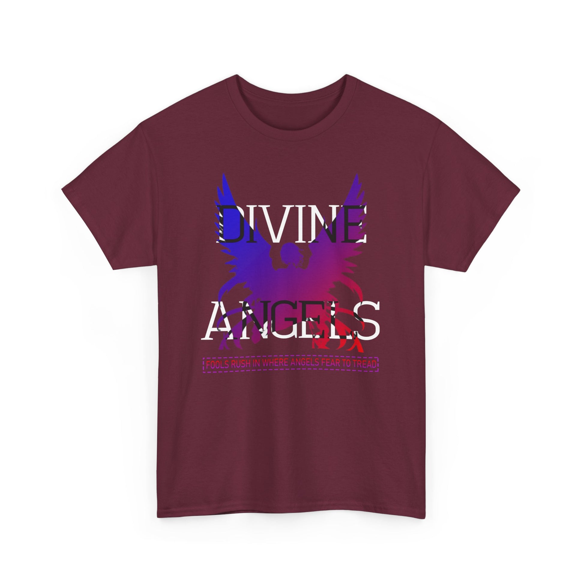 Unisex Angel Theme Heavy Cotton T-Shirt Front Side Maroon