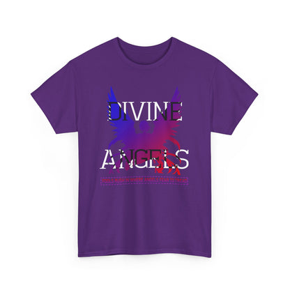 Unisex Angel Theme Heavy Cotton T-Shirt Front Side Purple