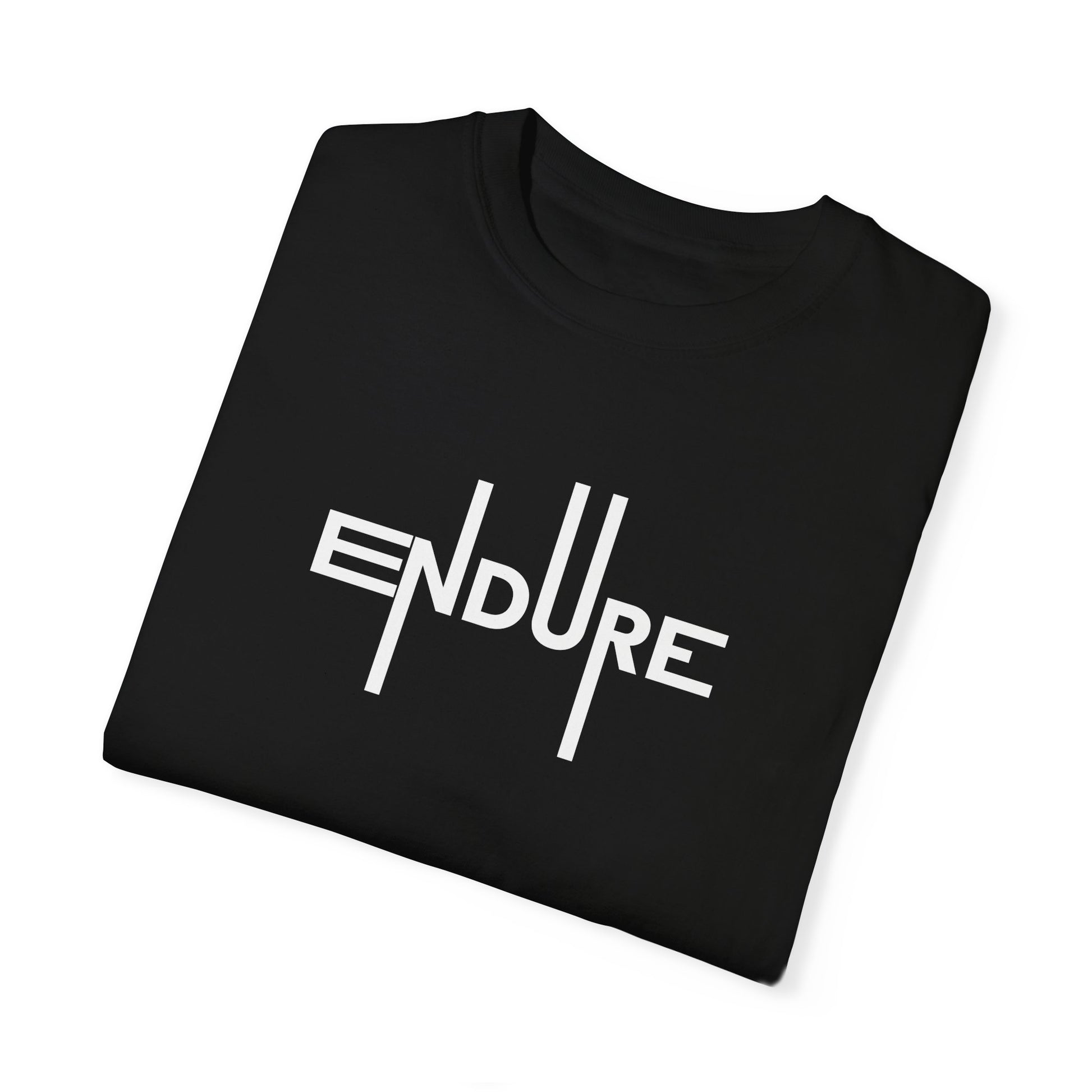 Unisex Garment Dyed Endure Motivational T-Shirt Front Side Black Folded