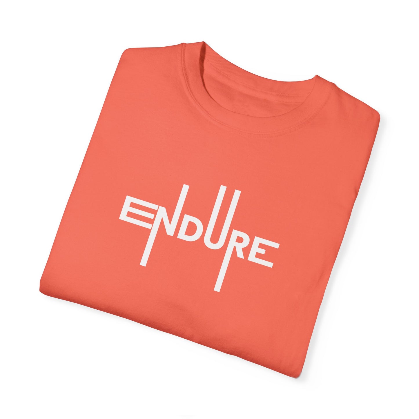 Unisex Garment Dyed Endure Motivational T-Shirt Front Side Bright Salmon Folded