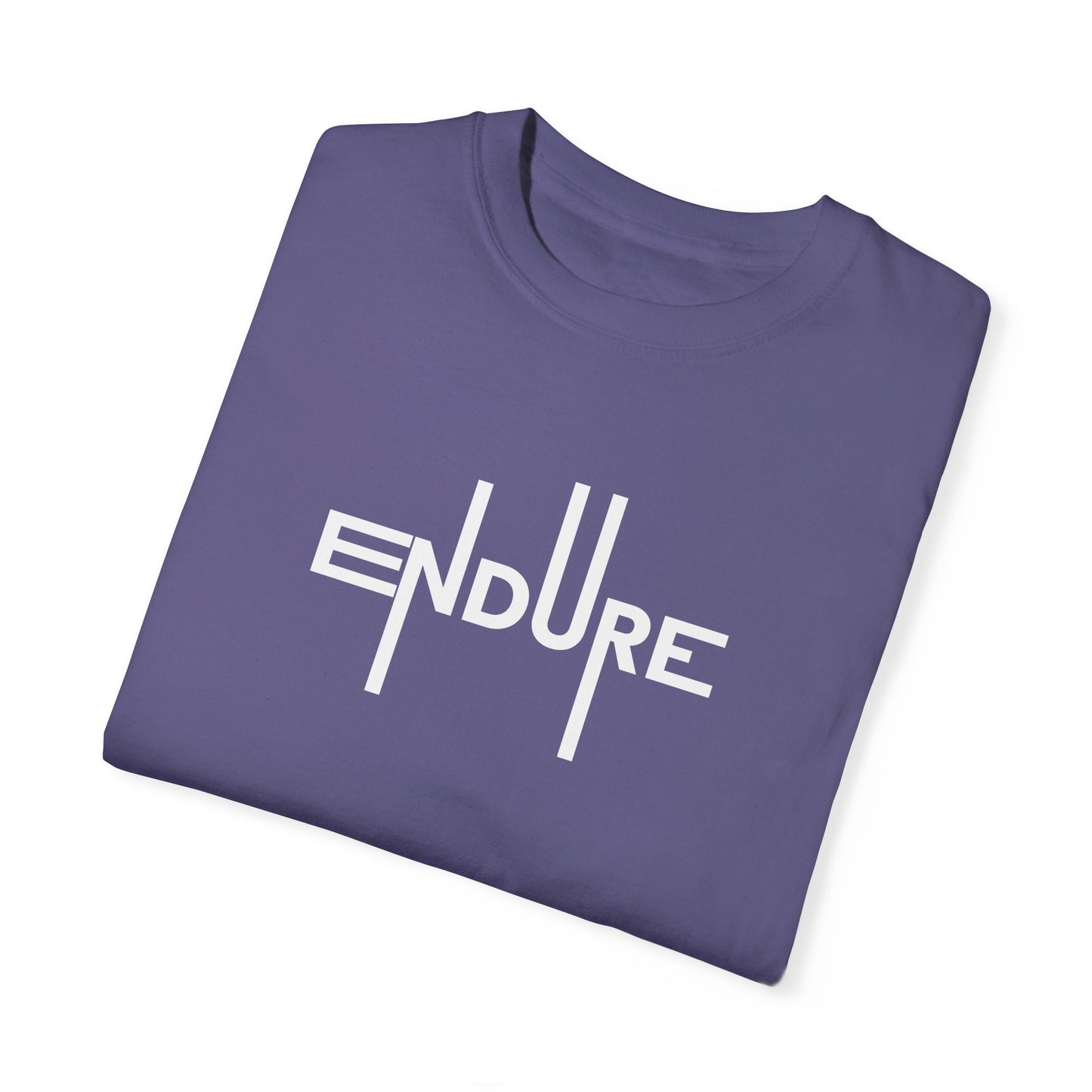 Unisex Garment Dyed Endure Motivational T-Shirt Front Side Grape Folded