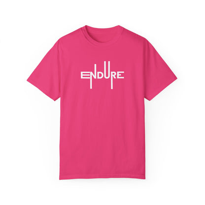 Unisex Garment Dyed Endure Motivational T-Shirt Front Side Heliconia