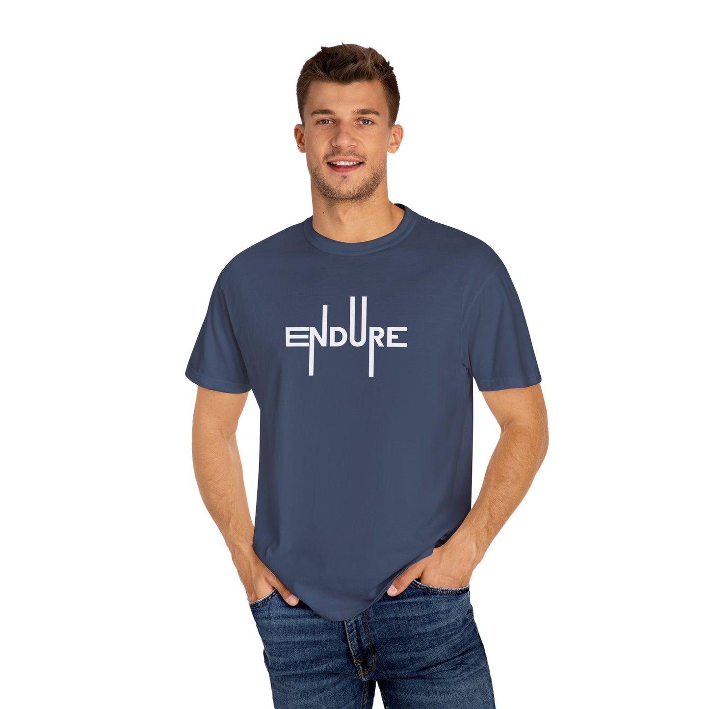 Unisex Garment Dyed Endure Motivational T-Shirt Front Side Midnight Male