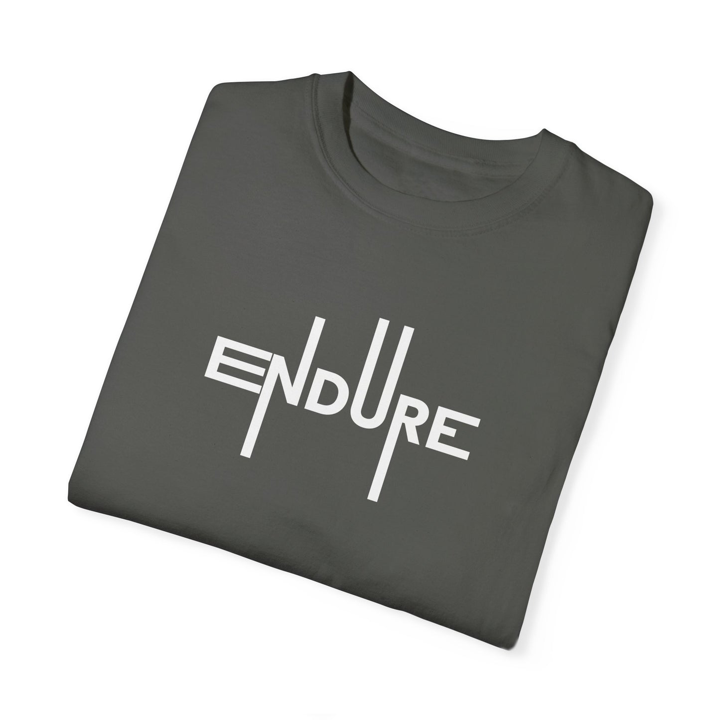 Unisex Garment Dyed Endure Motivational T-Shirt Front Side Pepper Folded