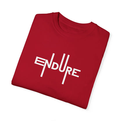 Unisex Garment Dyed Endure Motivational T-Shirt Front Side Red Folded