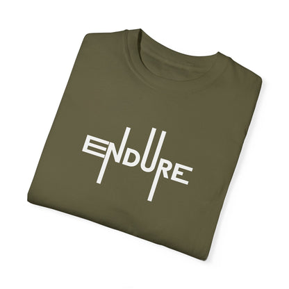 Unisex Garment Dyed Endure Motivational T-Shirt Front Side Sage Folded