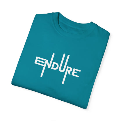 Unisex Garment Dyed Endure Motivational T-Shirt Front Side Topaz Blue Folded