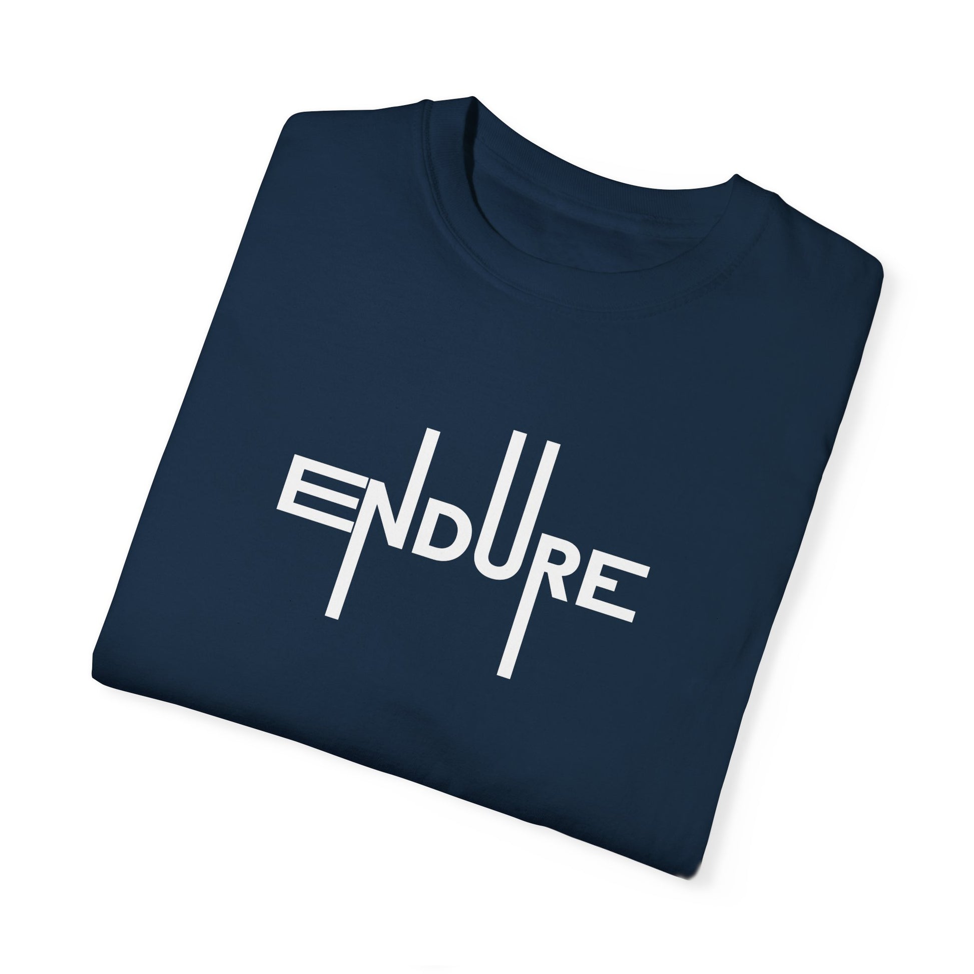  Unisex Garment Dyed Endure Motivational T-Shirt Front Side True Navy Folded