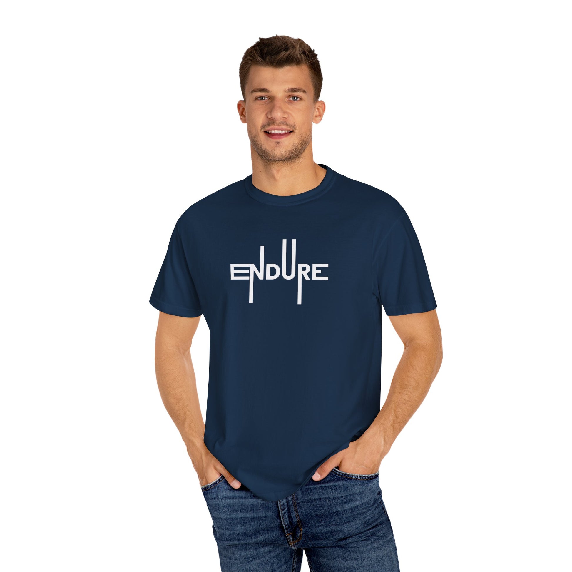  Unisex Garment Dyed Endure Motivational T-Shirt Front Side True Navy Male