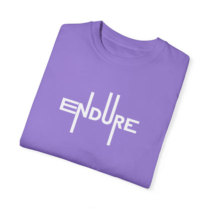 Unisex Garment Dyed Endure Motivational T-Shirt Front Side Violet Folded