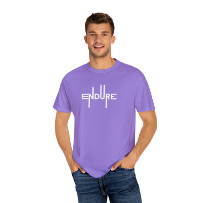 Unisex Garment Dyed Endure Motivational T-Shirt Front Side Violet Male