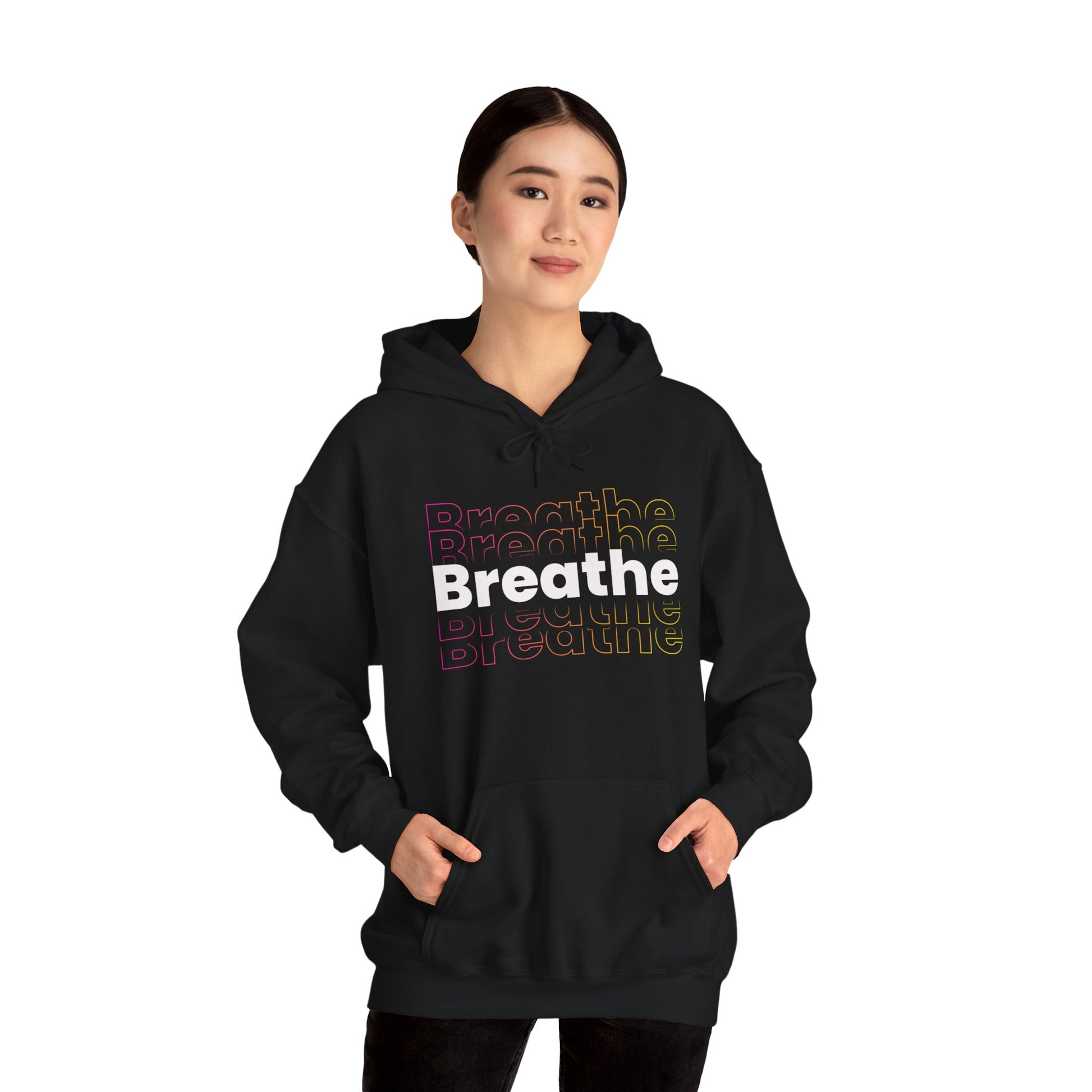 Unisex Heavy Blend Hooded Breathe Theme Sweatshirt Front Side Black Female