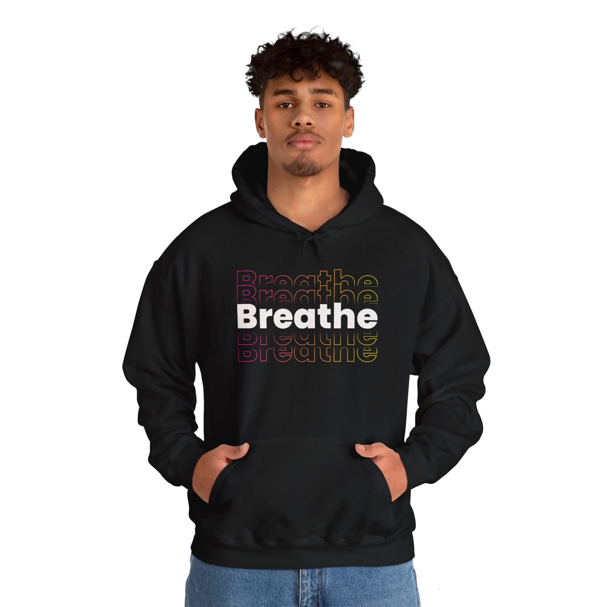 Unisex Heavy Blend Hooded Breathe Theme Sweatshirt Front Side Black Male