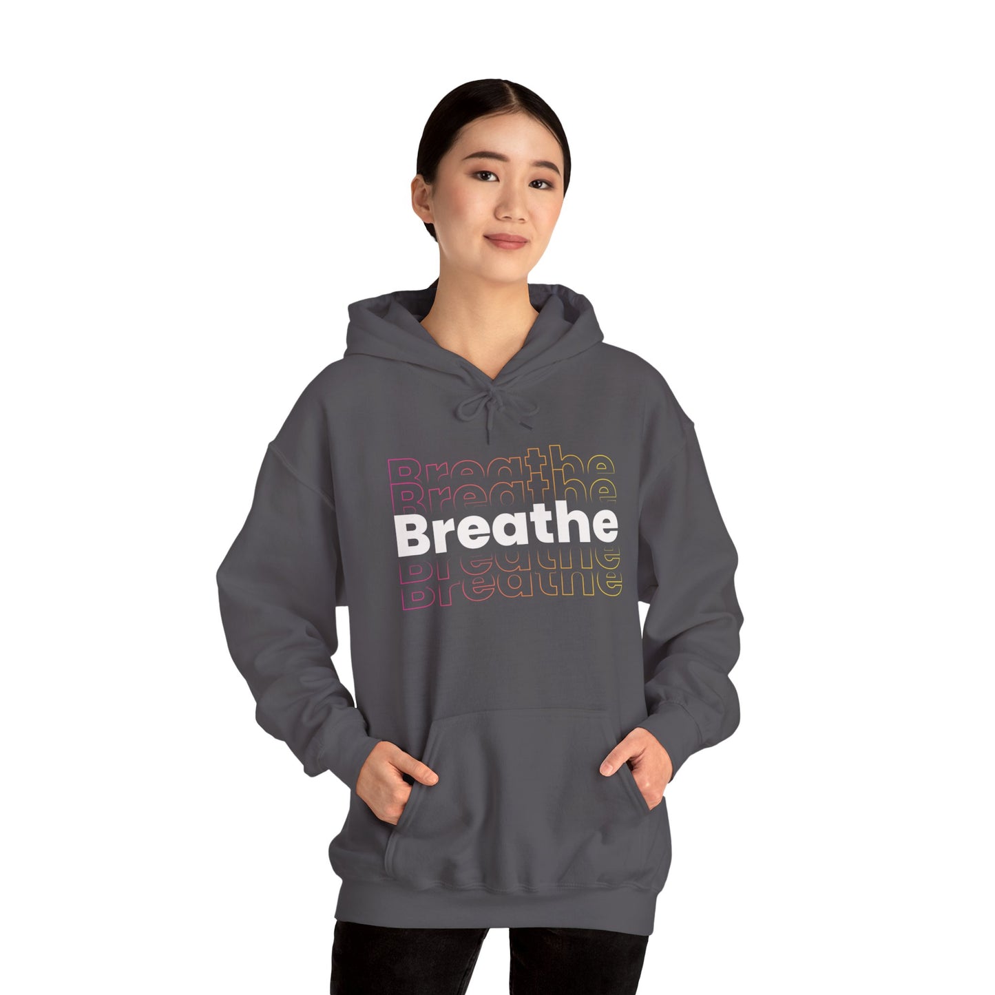 Unisex Heavy Blend Hooded Breathe Theme Sweatshirt Front Side Charcoal Female