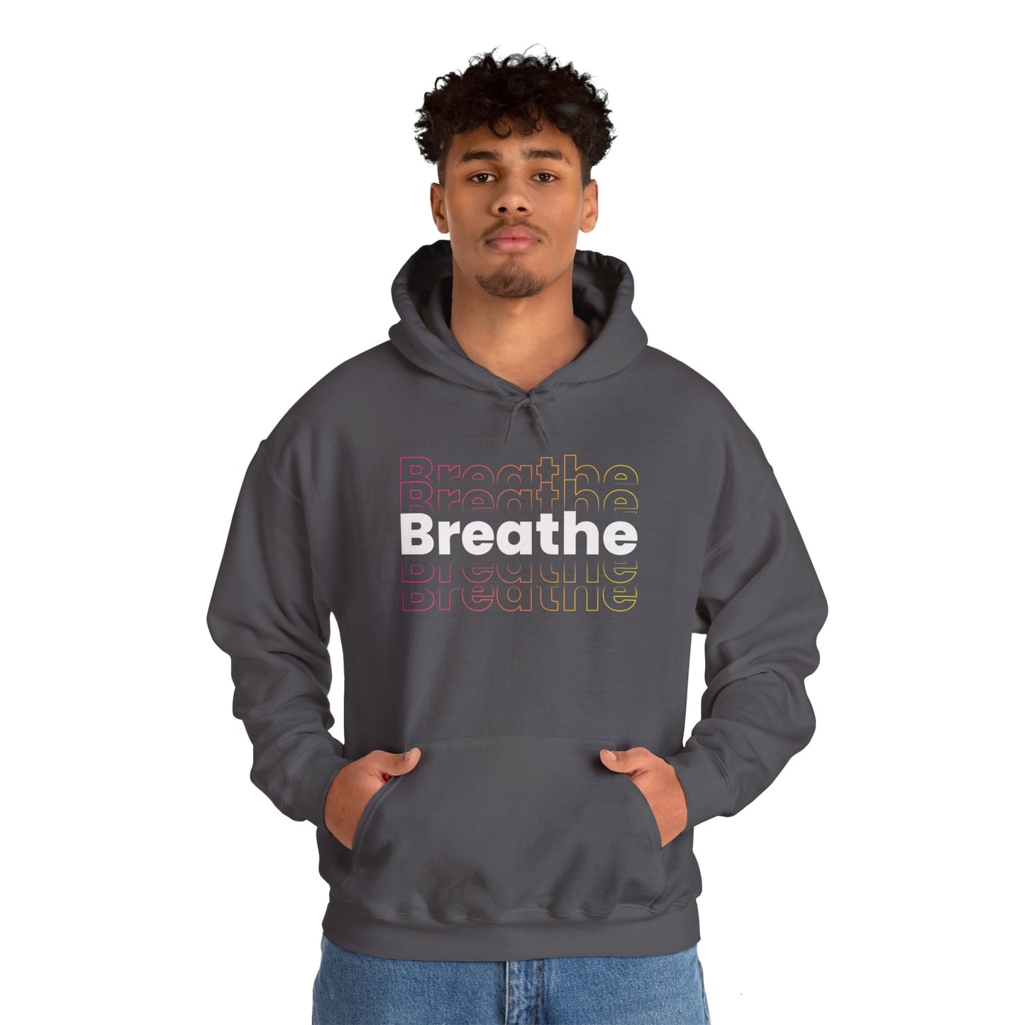 Unisex Heavy Blend Hooded Breathe Theme Sweatshirt Front Side Charcoal Male