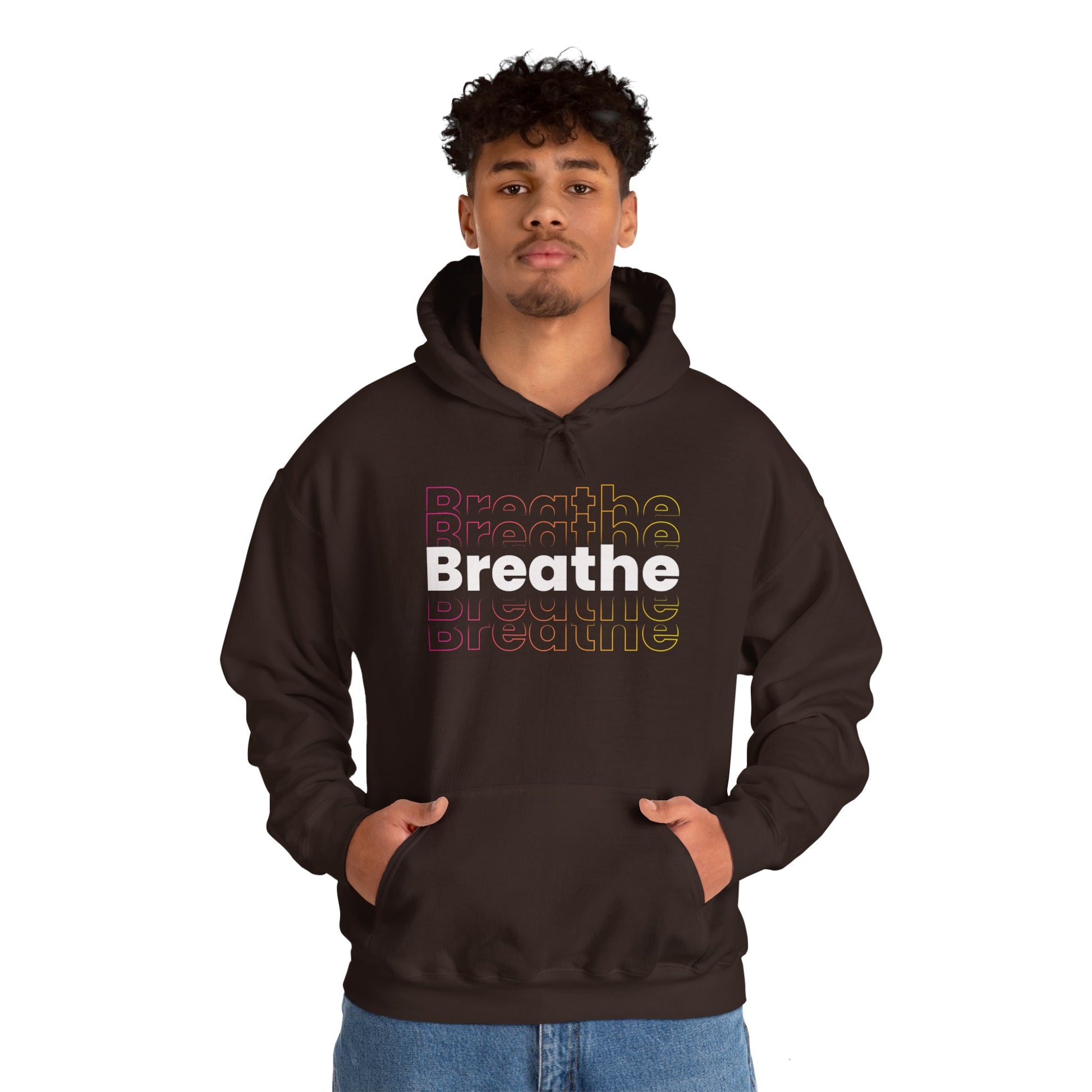 Unisex Heavy Blend Hooded Breathe Theme Sweatshirt Front Side Dark Chocolate Male