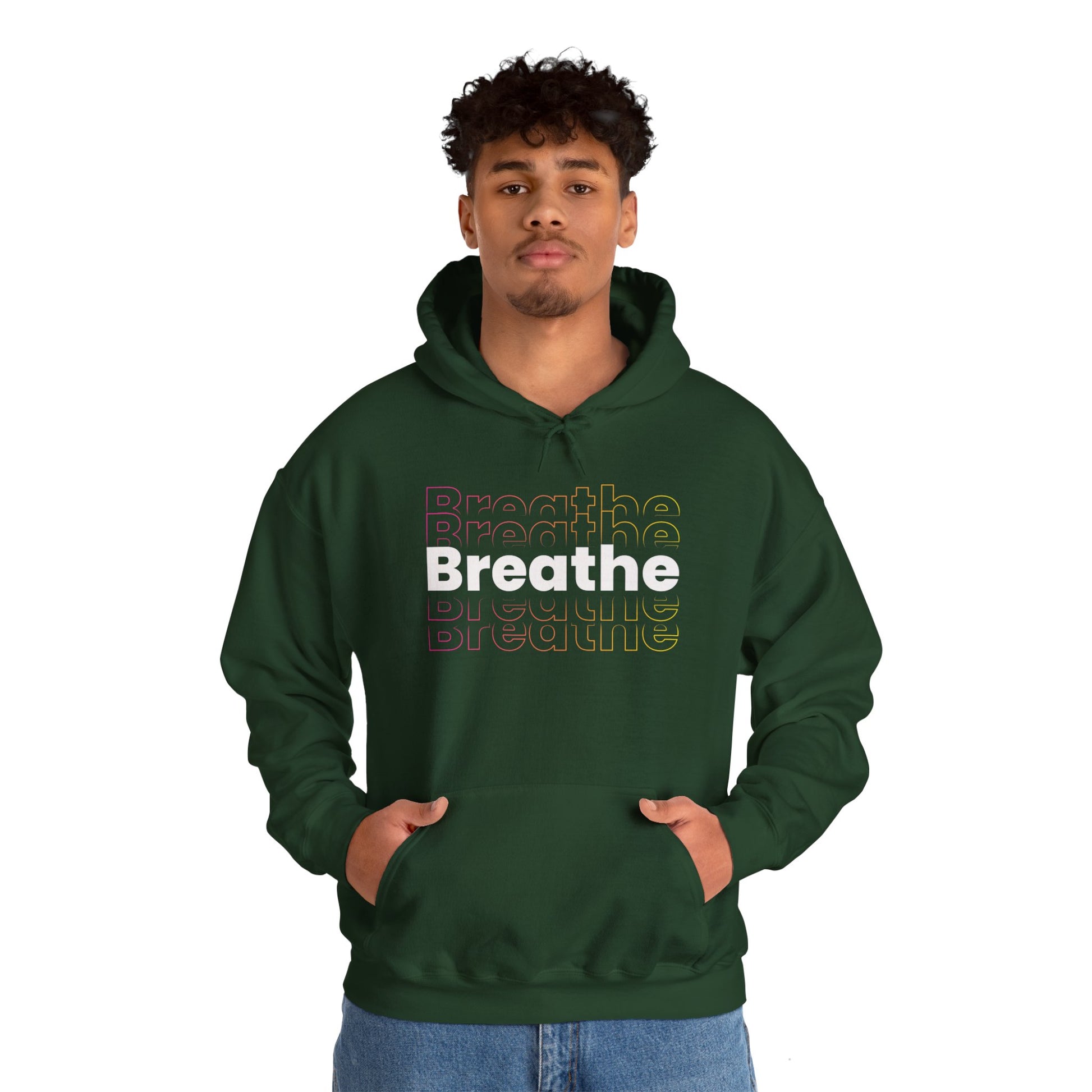 Unisex Heavy Blend Hooded Breathe Theme Sweatshirt Front Side Forest Green Male