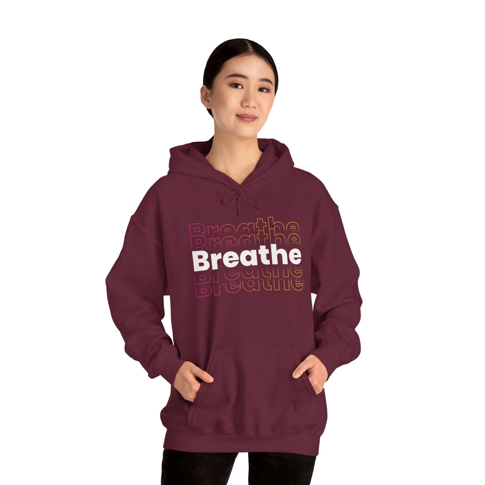 Unisex Heavy Blend Hooded Breathe Theme Sweatshirt Front Side Maroon Female