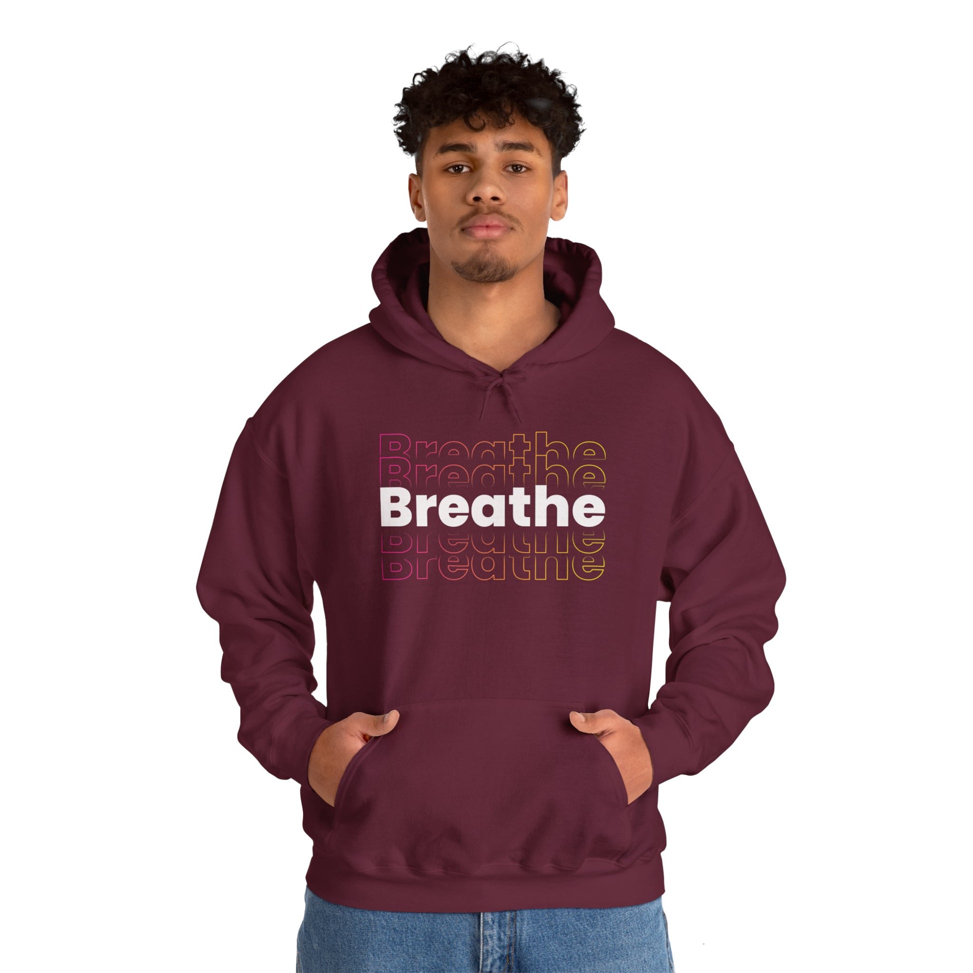 Unisex Heavy Blend Hooded Breathe Theme Sweatshirt Front Side Maroon Male