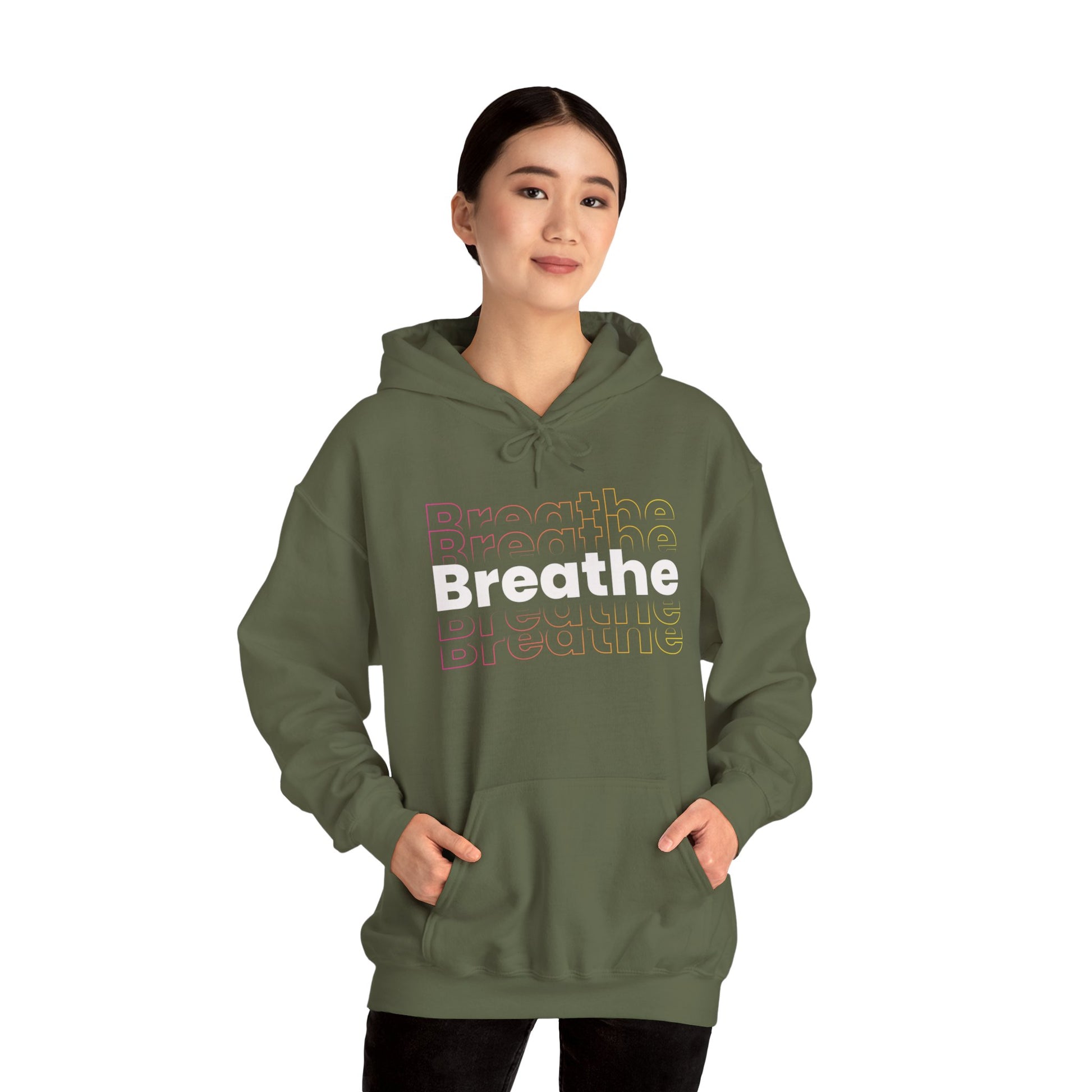 Unisex Heavy Blend Hooded Breathe Theme Sweatshirt Front Side Military Green Female