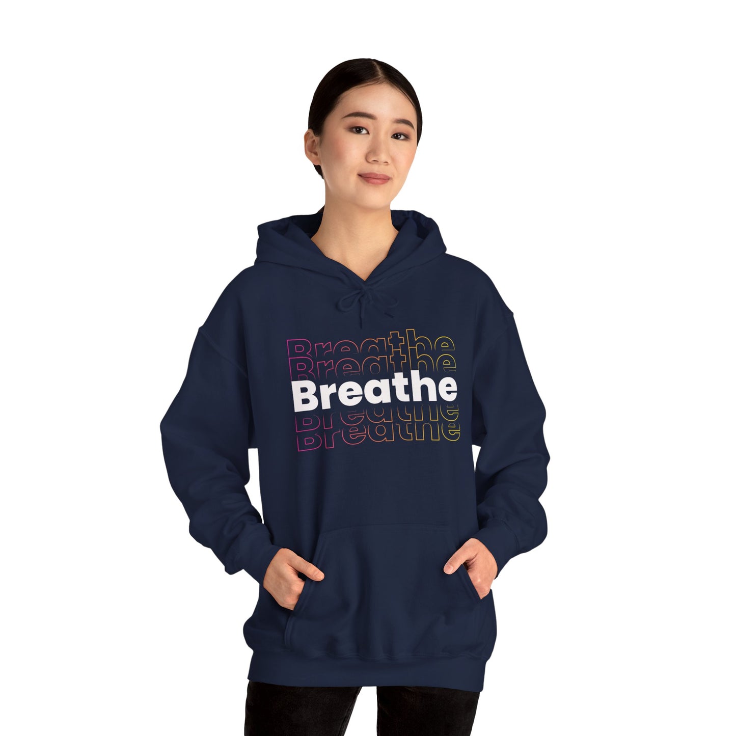 Unisex Heavy Blend Hooded Breathe Theme Sweatshirt Front Side Navy Female