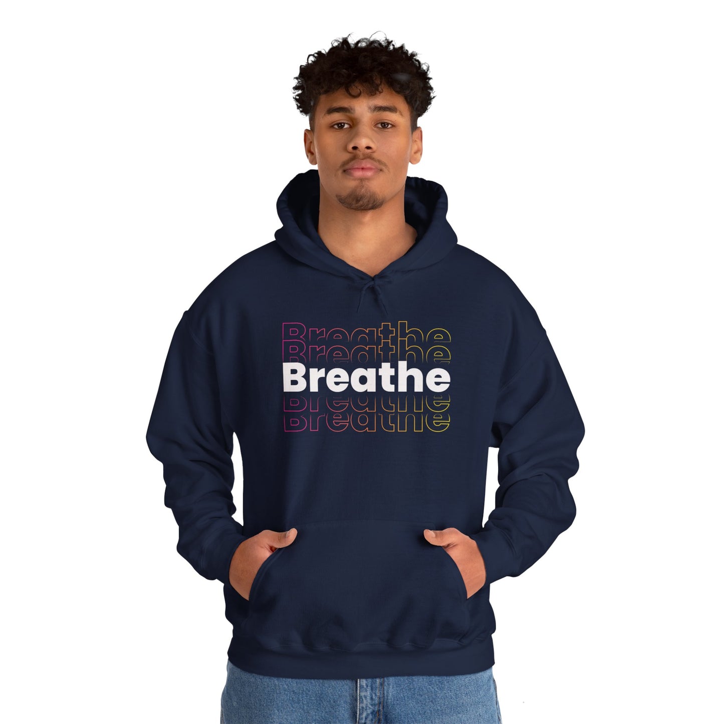 Unisex Heavy Blend Hooded Breathe Theme Sweatshirt Front Side Navy Male