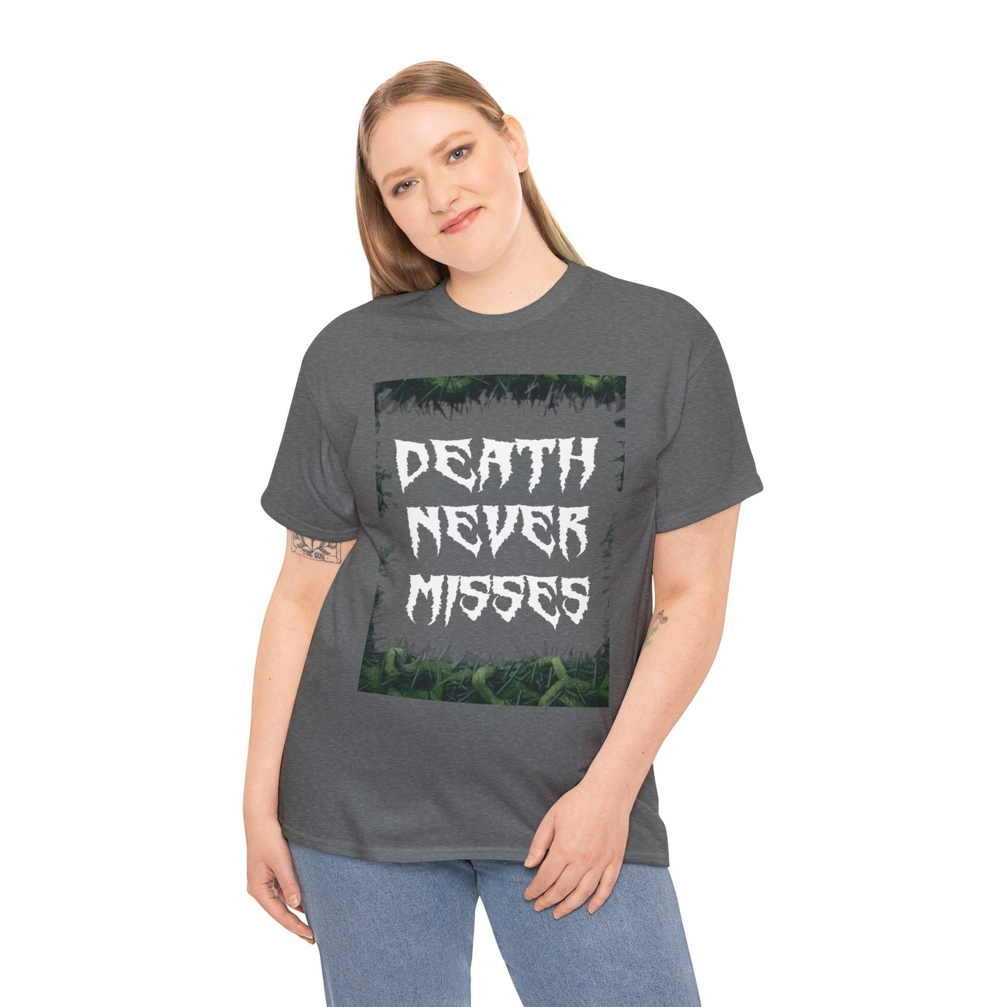 Unisex Heavy Cotton Death Theme T-Shirt Front Side Graphite Heather Female