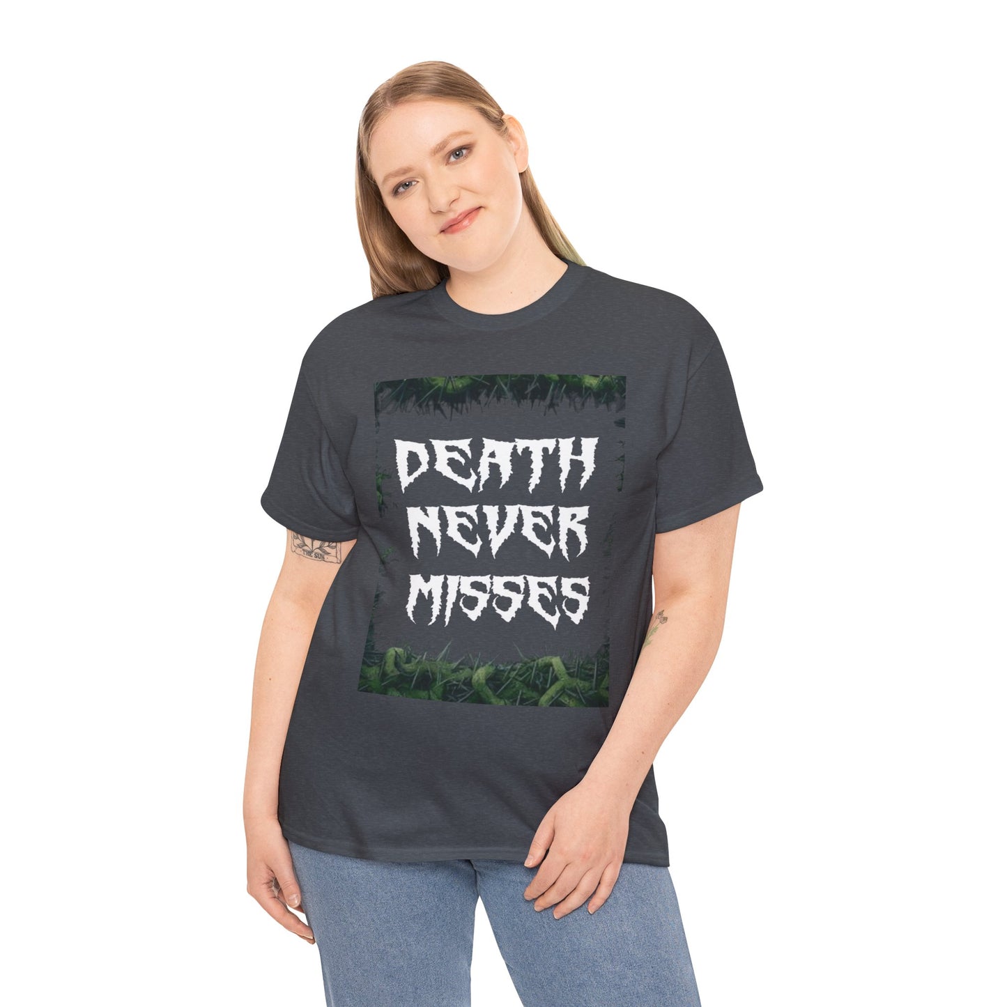 Unisex Heavy Cotton Death Theme T-Shirt Front Side Tweed Female