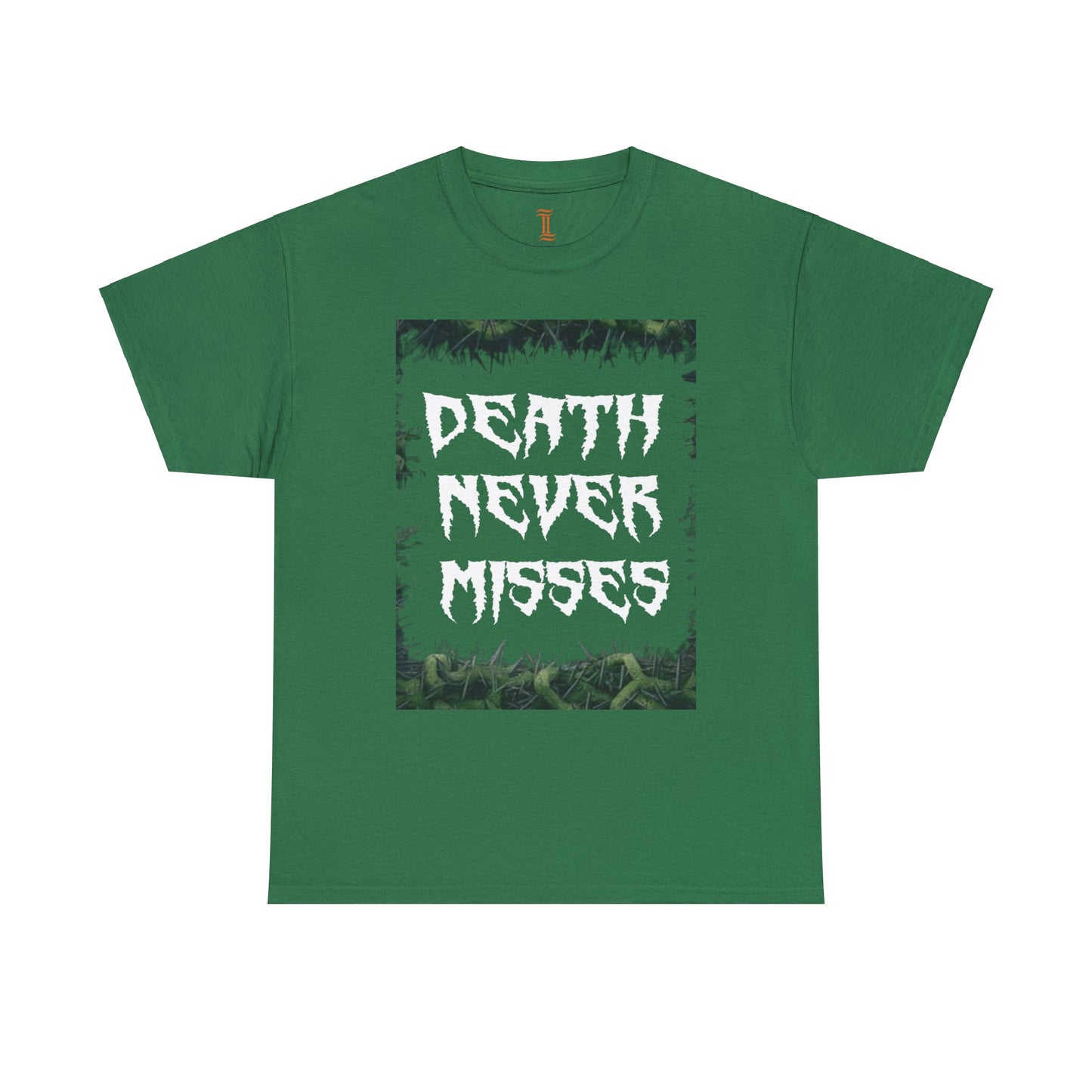 Unisex Heavy Cotton Death Theme T-Shirt Turf Green Front Side