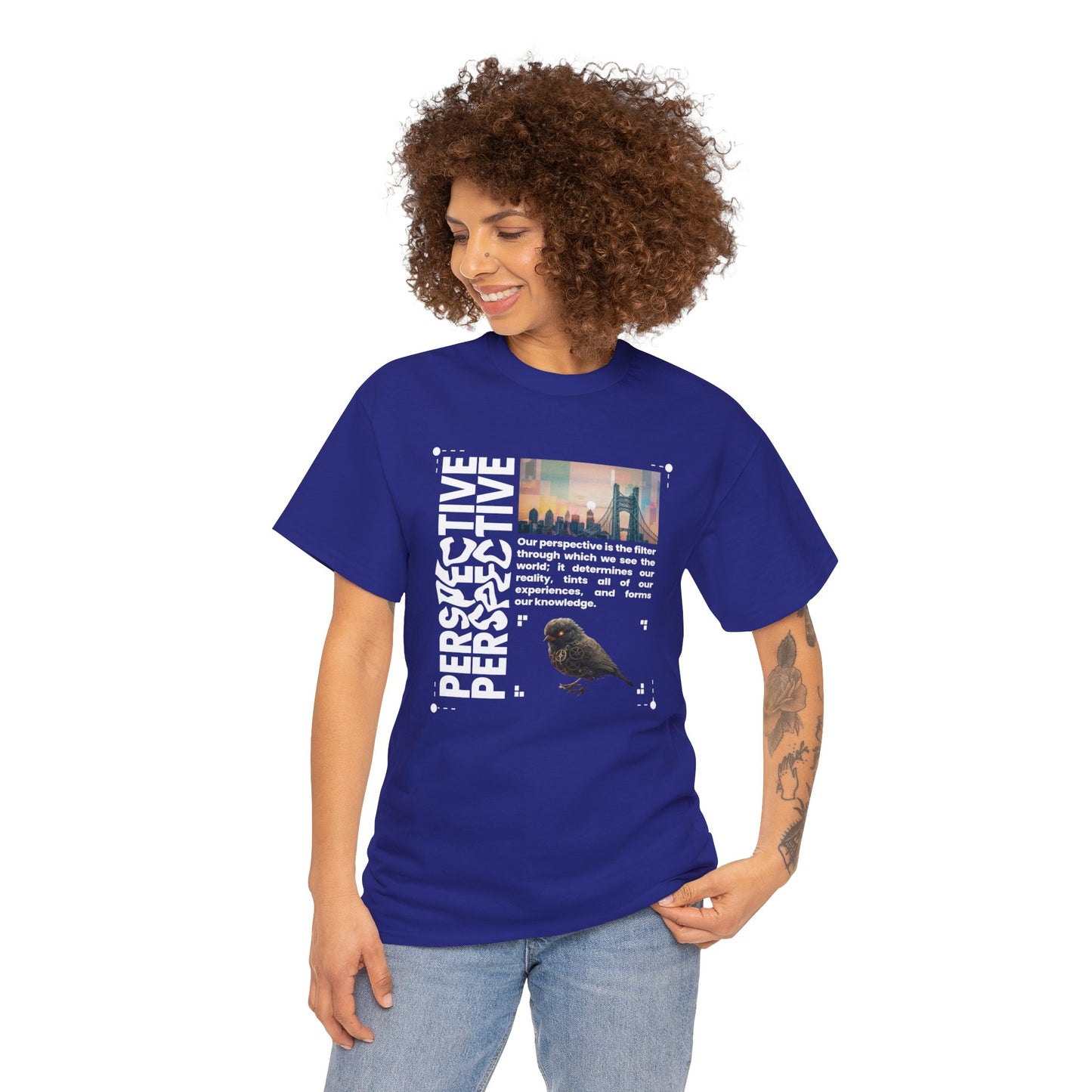 Unisex Heavy Cotton Perspective T-Shirt Front Side Cobalt Female2