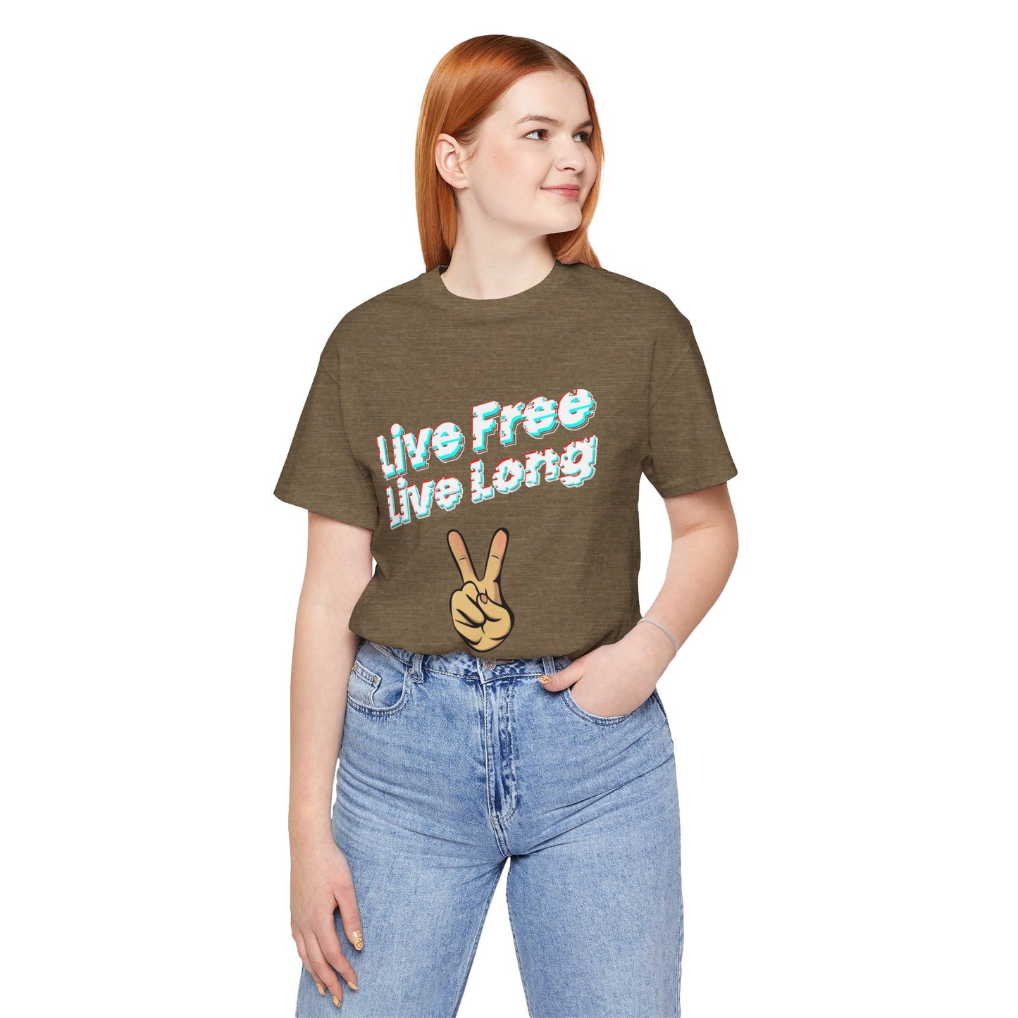  Unisex Jersey Short Sleeve Live Free Quote Tee Front Side Heather Olive Female