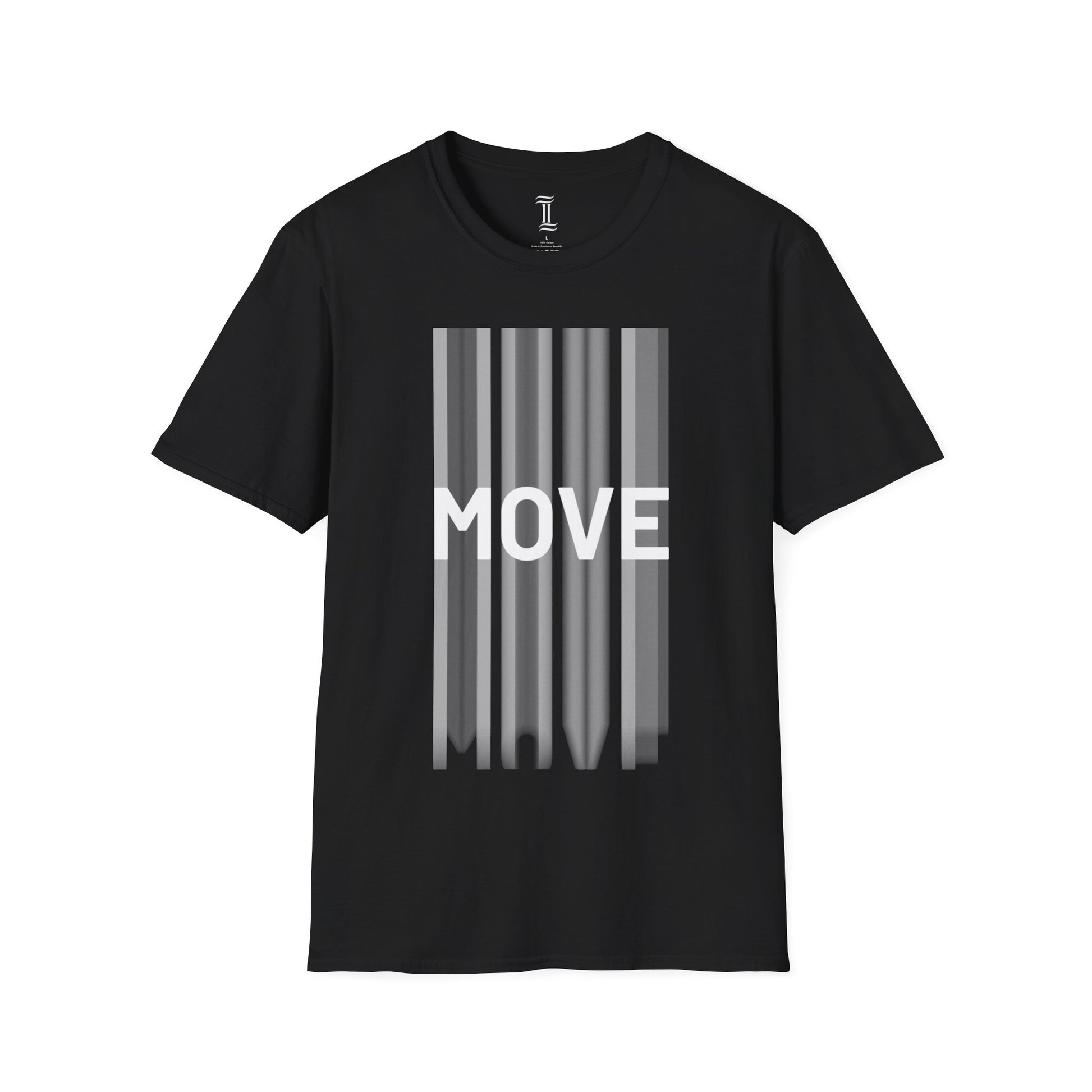 Unisex Softstyle Move Motivational T-Shirt Black Front Side