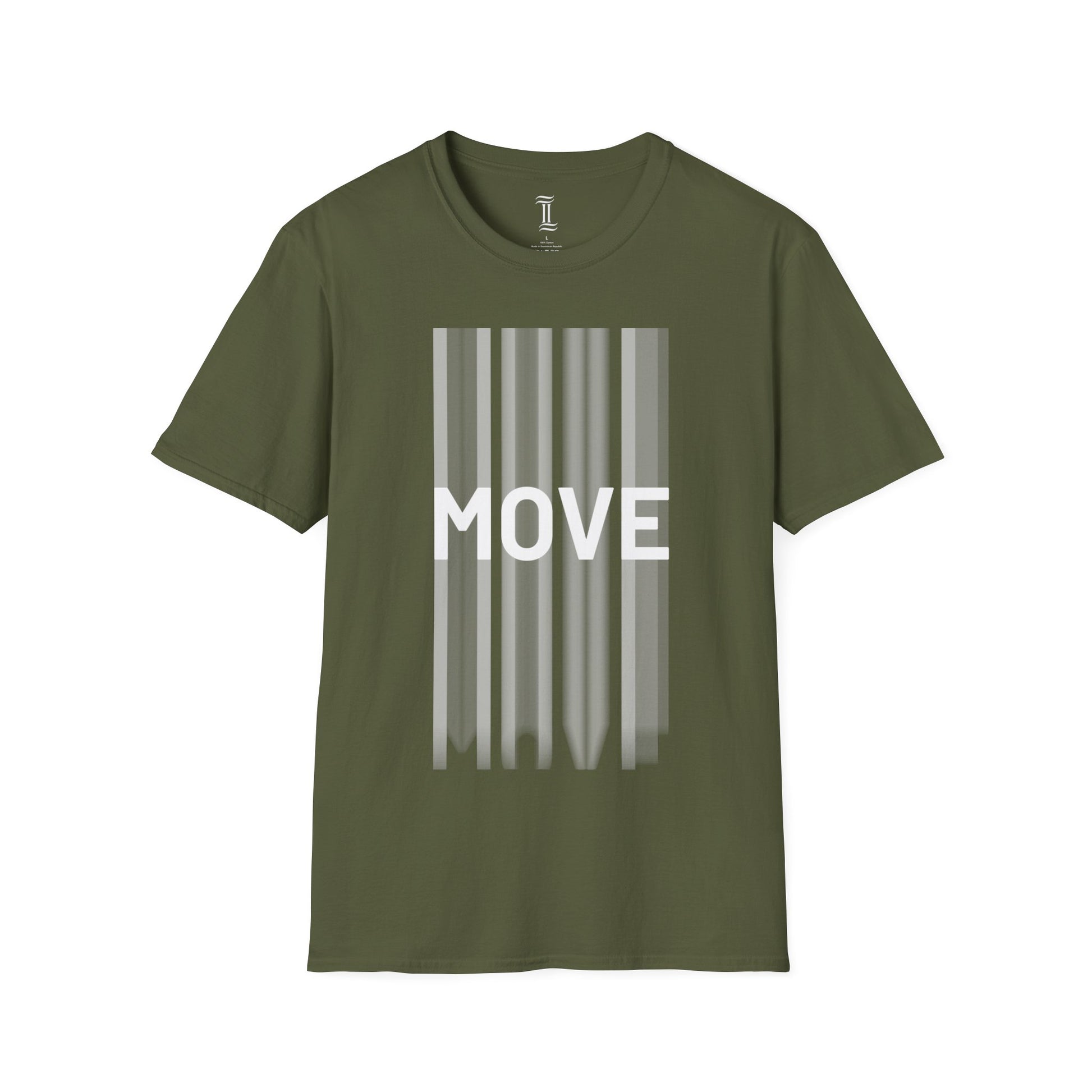 Unisex Softstyle Move Motivational T-Shirt Military Green Front Side