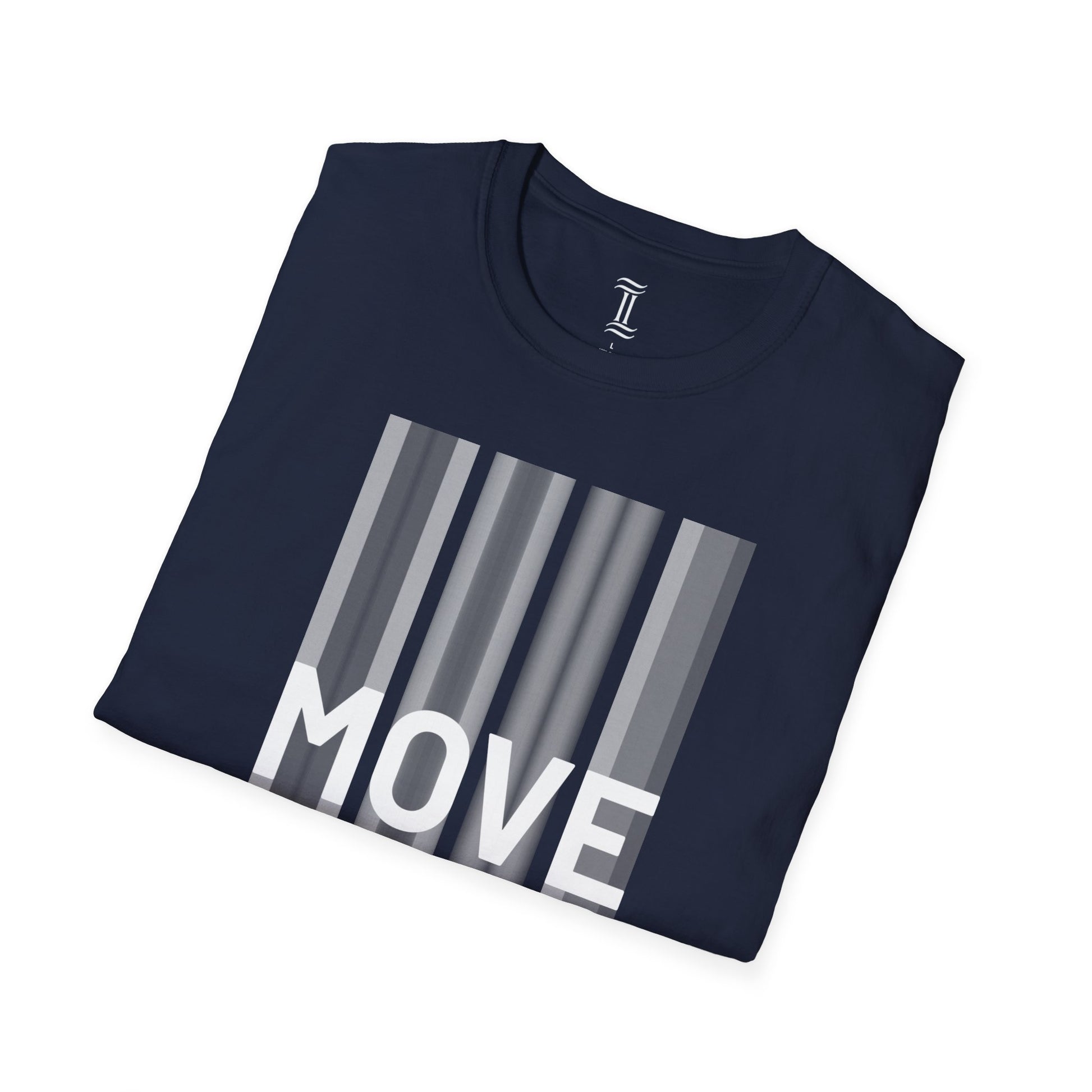 Unisex Softstyle Move Motivational T-Shirt Navy Folded