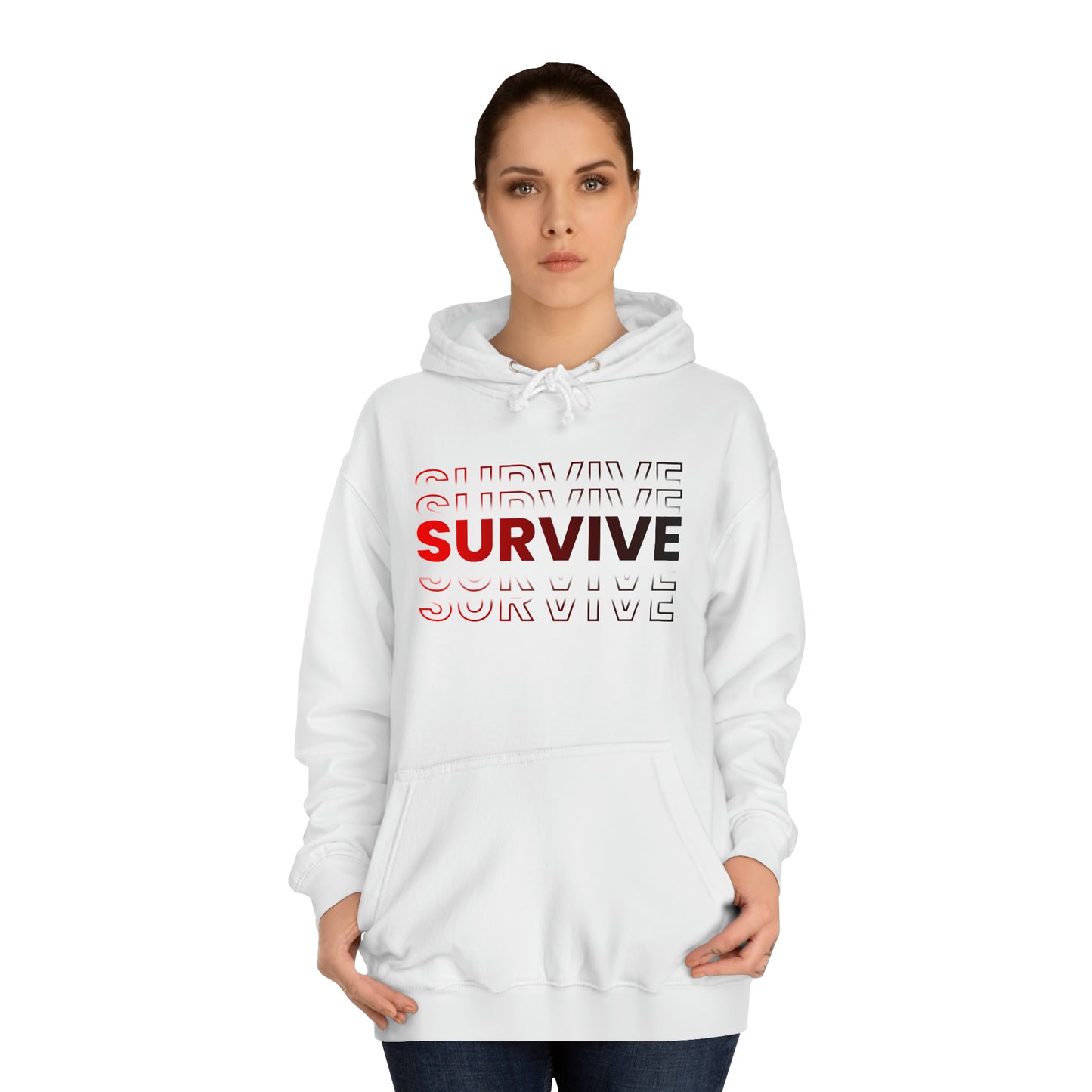 Unisex Survive College Hoodie Arctic White Female Front Side