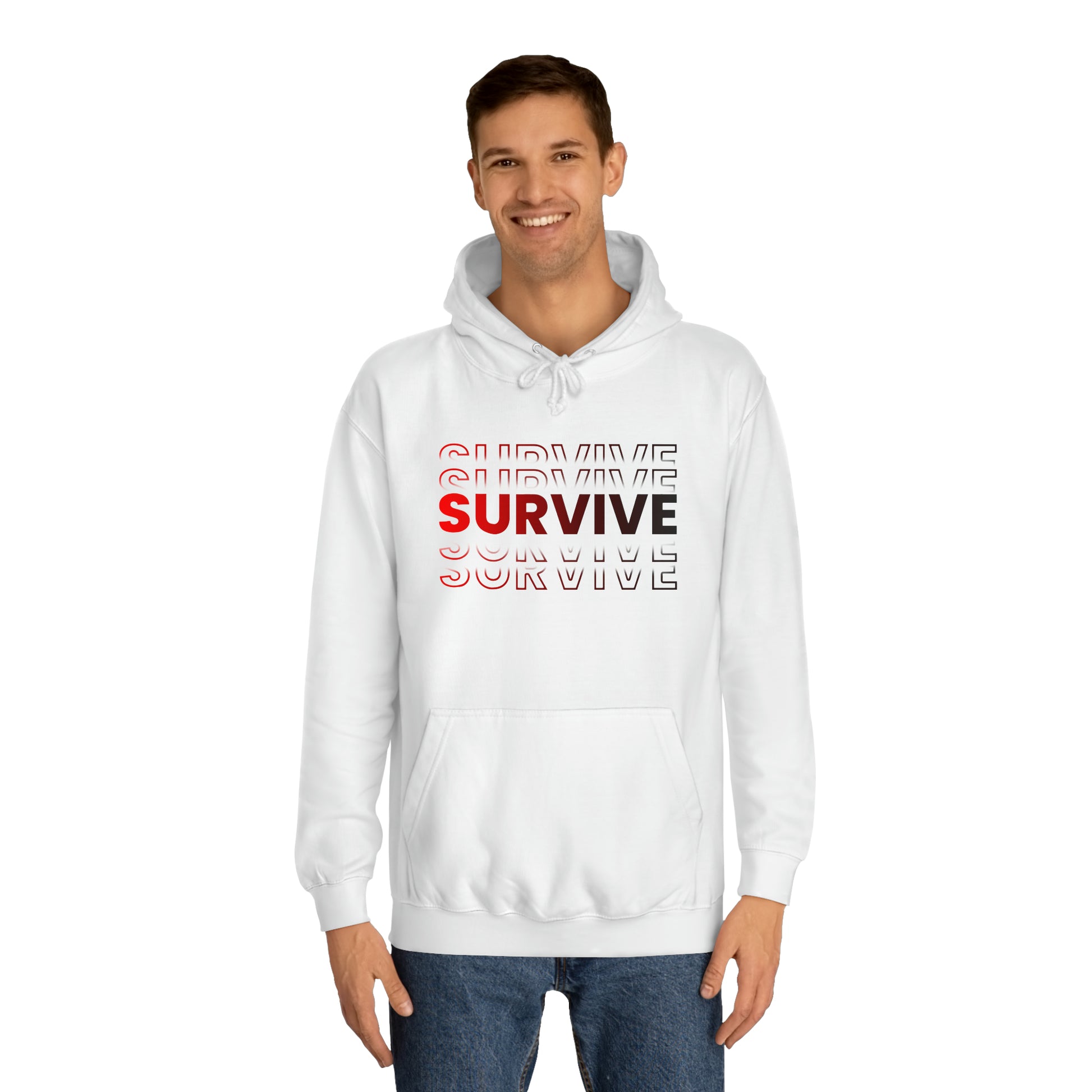 Unisex Survive College Hoodie Arctic White Male Front Side