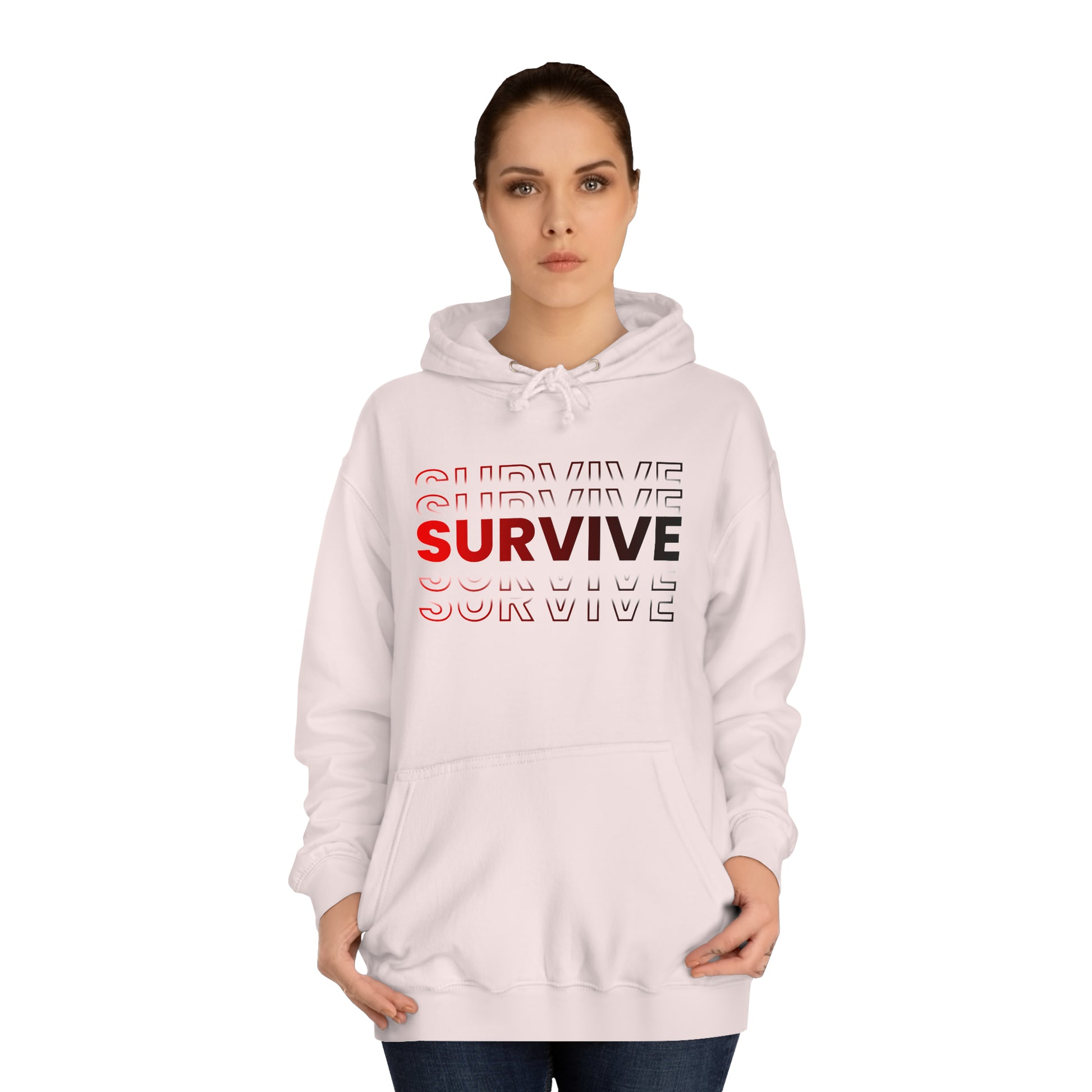 Unisex Survive College Hoodie Baby Pink Female Front Side