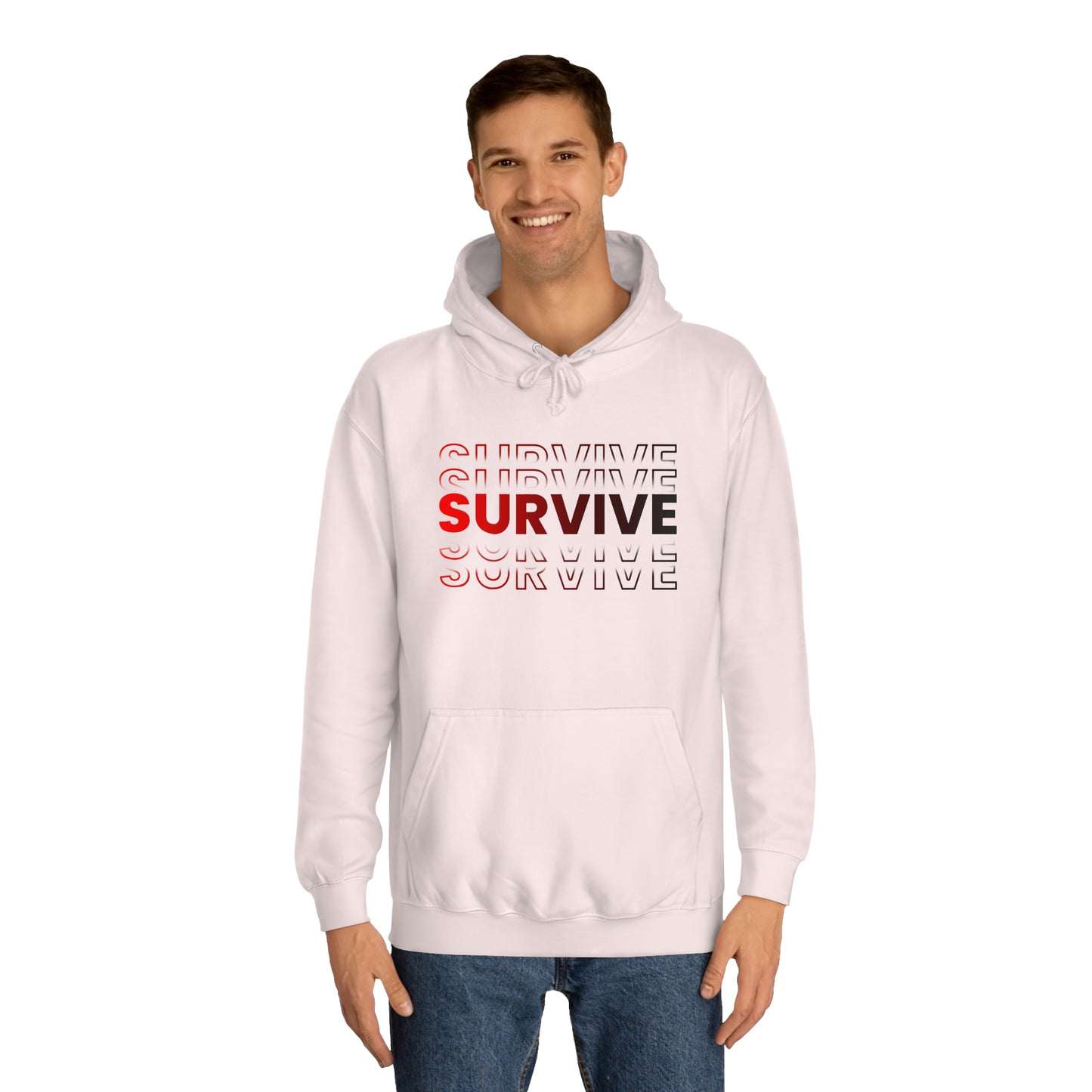 Unisex Survive College Hoodie Baby Pink Male Front Side