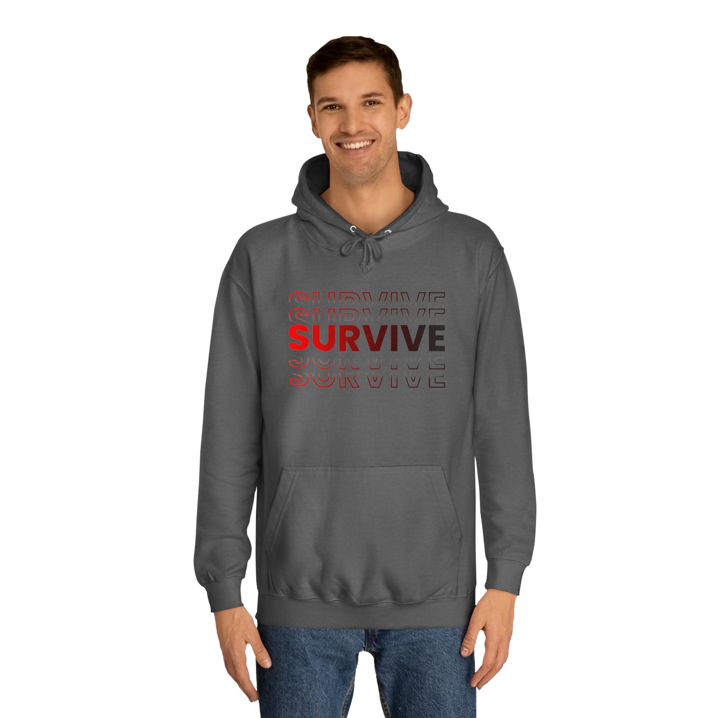 Unisex Survive College Hoodie Charcoal Male Front Side