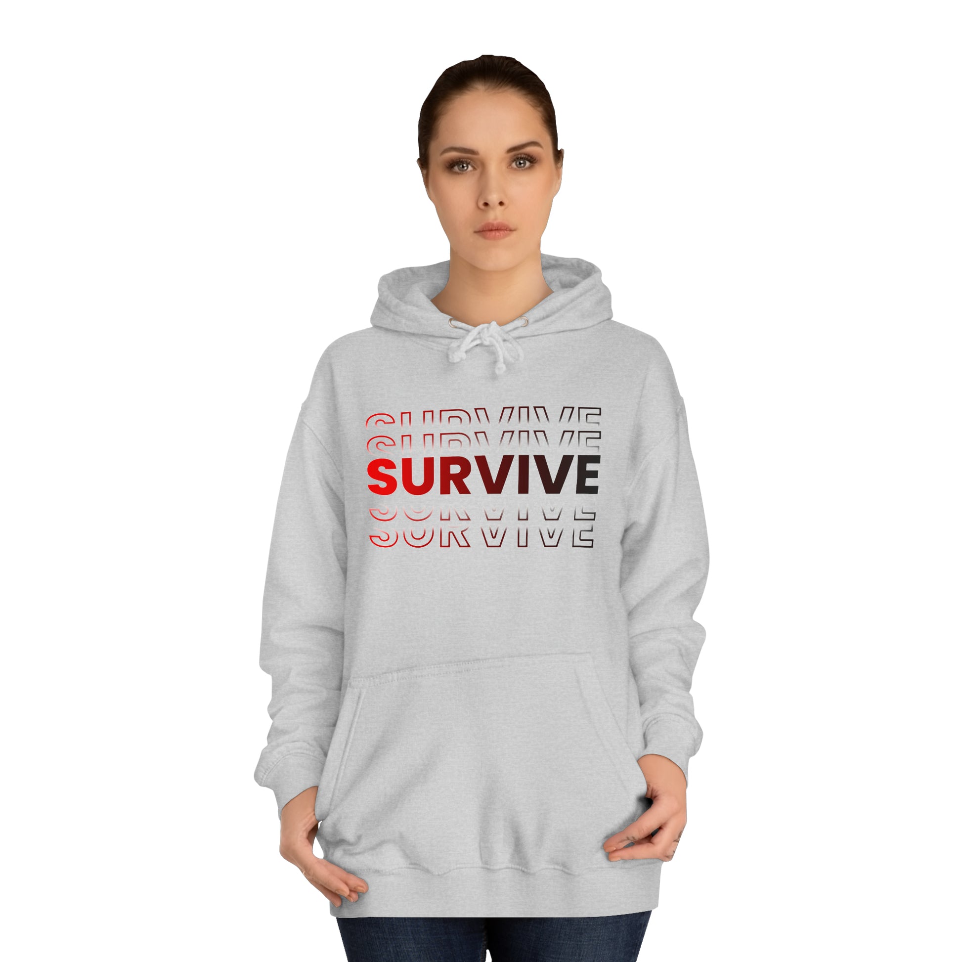 Unisex Survive College Hoodie Heather Grey Female Front Side