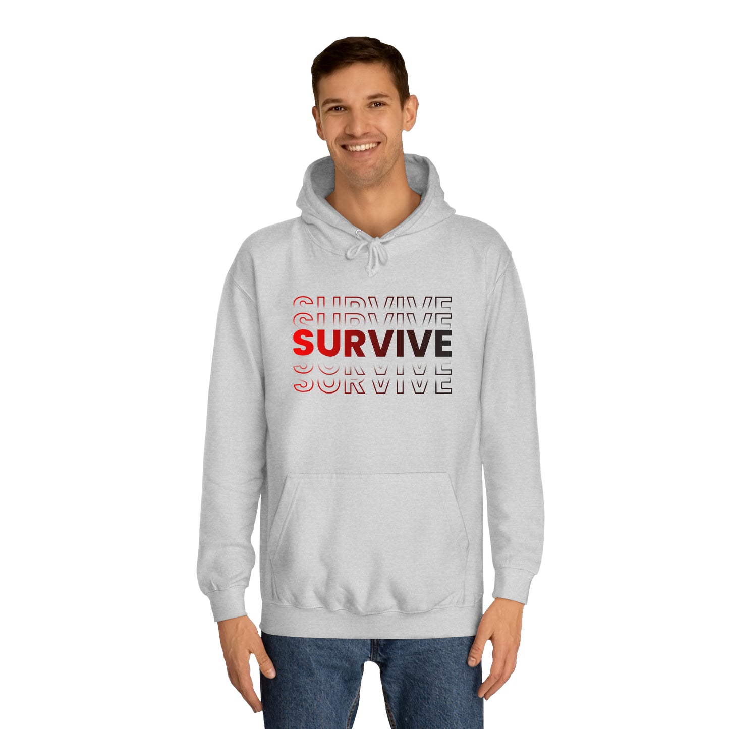 Unisex Survive College Hoodie Heather Grey Male Front Side