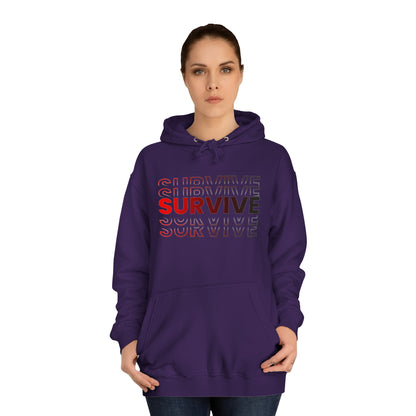 Unisex Survive College Hoodie Purple Female Front Side