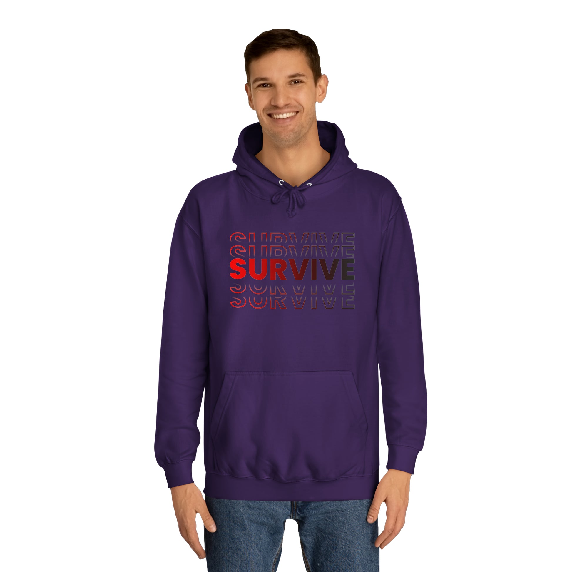 Unisex Survive College Hoodie Purple Male Front Side