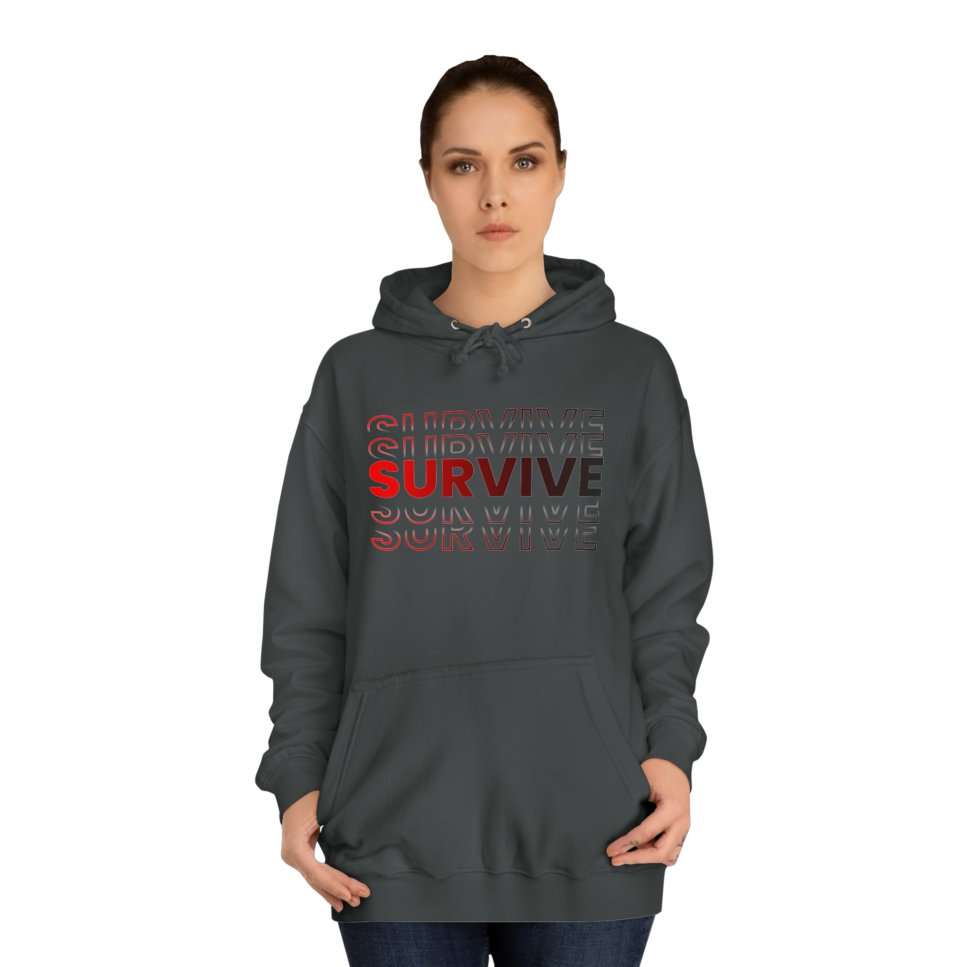 Unisex Survive College Hoodie Steel Grey Female Front Side